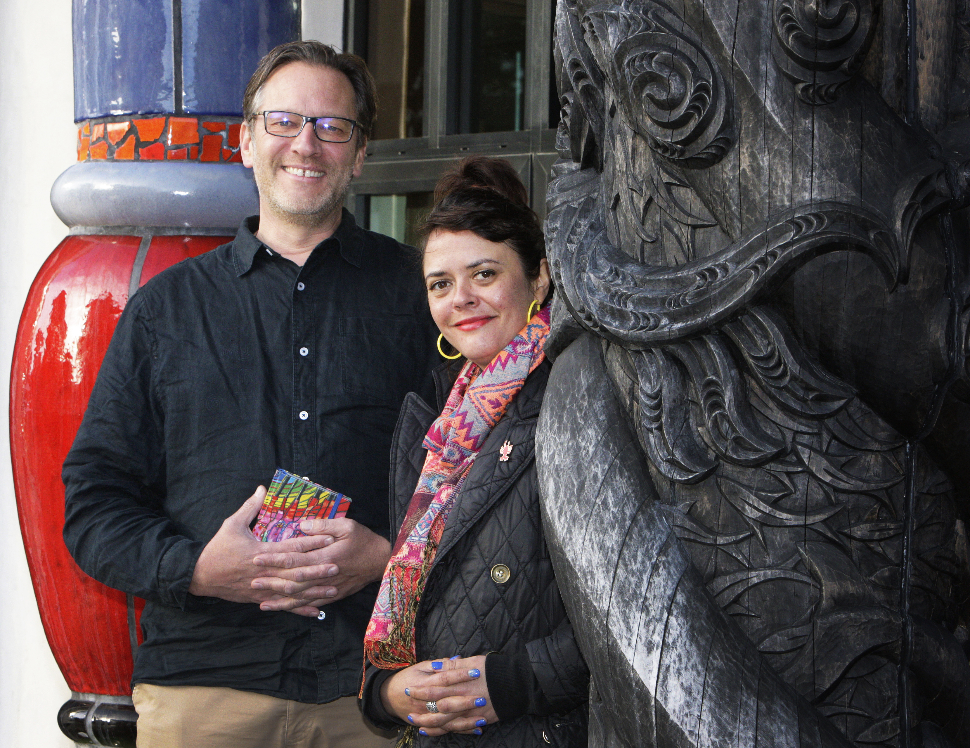 Joost de Bruin and Larissa McMillan are urging locals to visit the Hundertwasser Art Centre and the Wairau Māori Art Gallery with the introduction of discounted ticket prices.
Photo / Tania Whyte