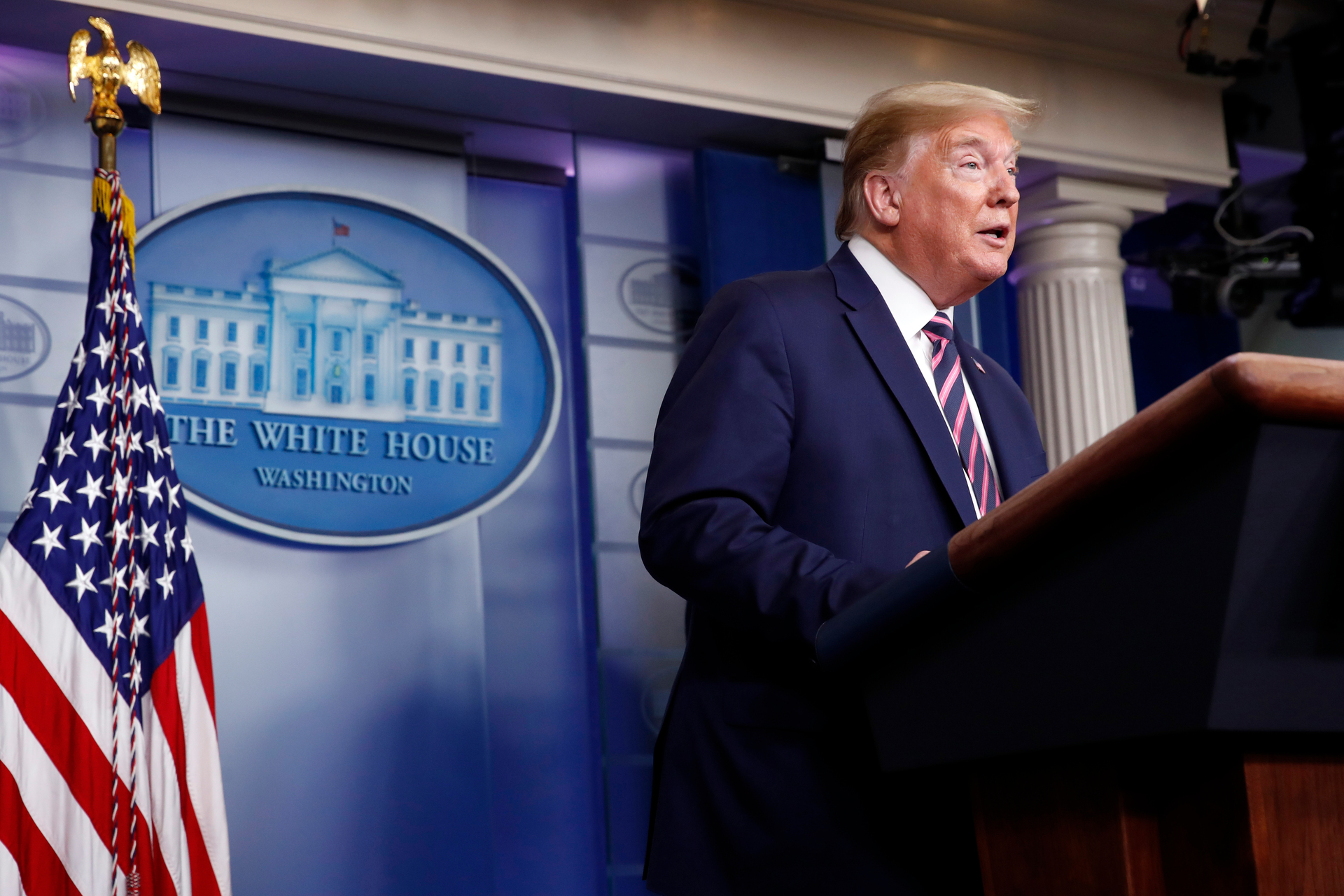 US President Donald Trump speaks in the James Brady Press Briefing Room of the White House. Photo / AP