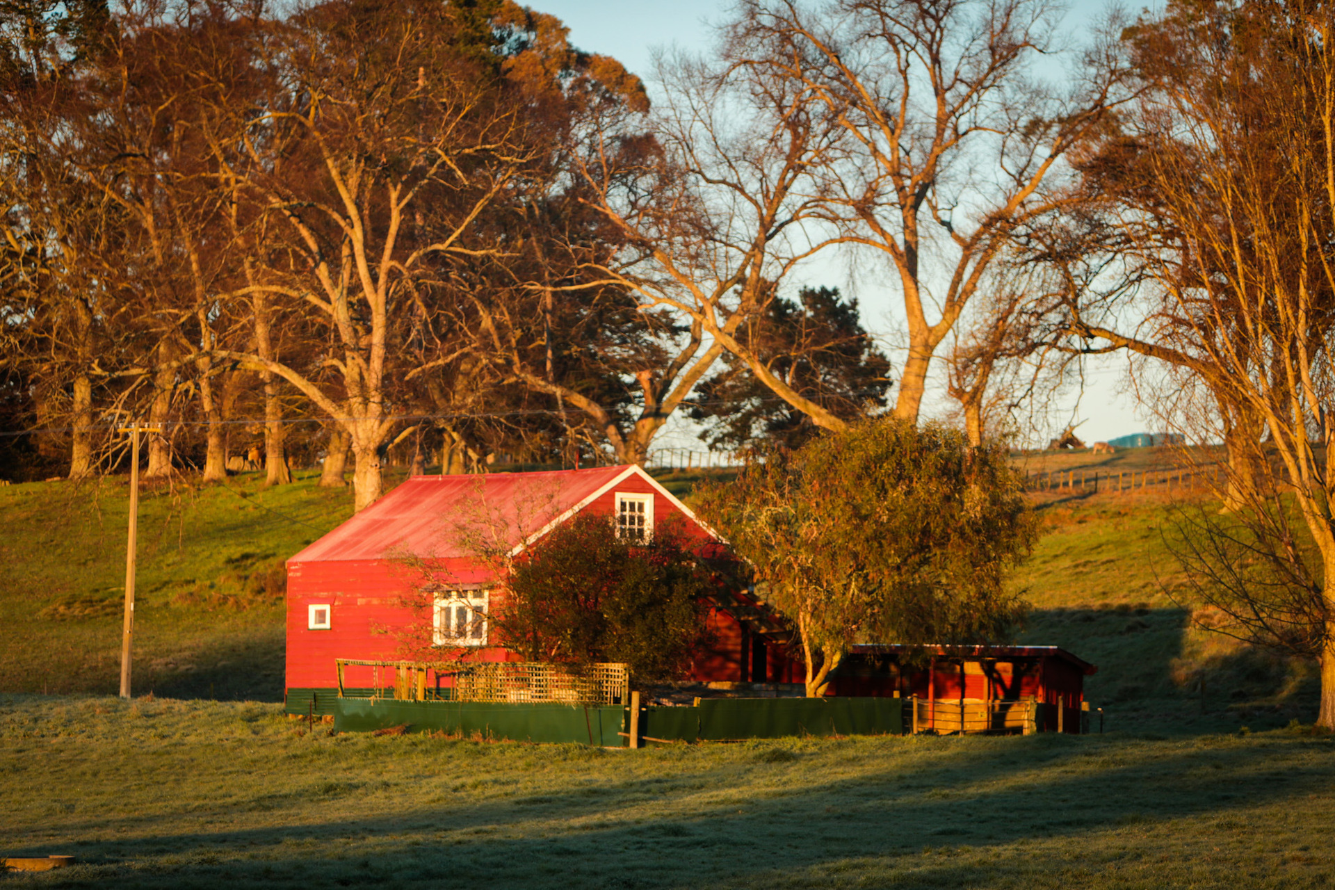 The sunrise over a Waipawa shed on Thursday. Conditions are again turning drier than normal in Hawke's Bay. Photo / Paul Taylor