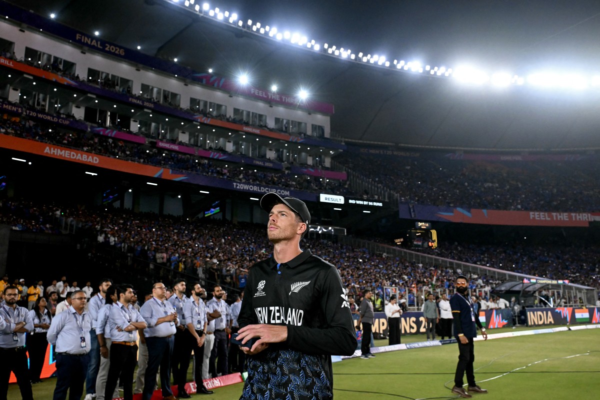 New Zealand's captain Mitchell Santner during the award ceremony at the end of the 2026 ICC Men's T20 Cricket World Cup final. Photo / AFP