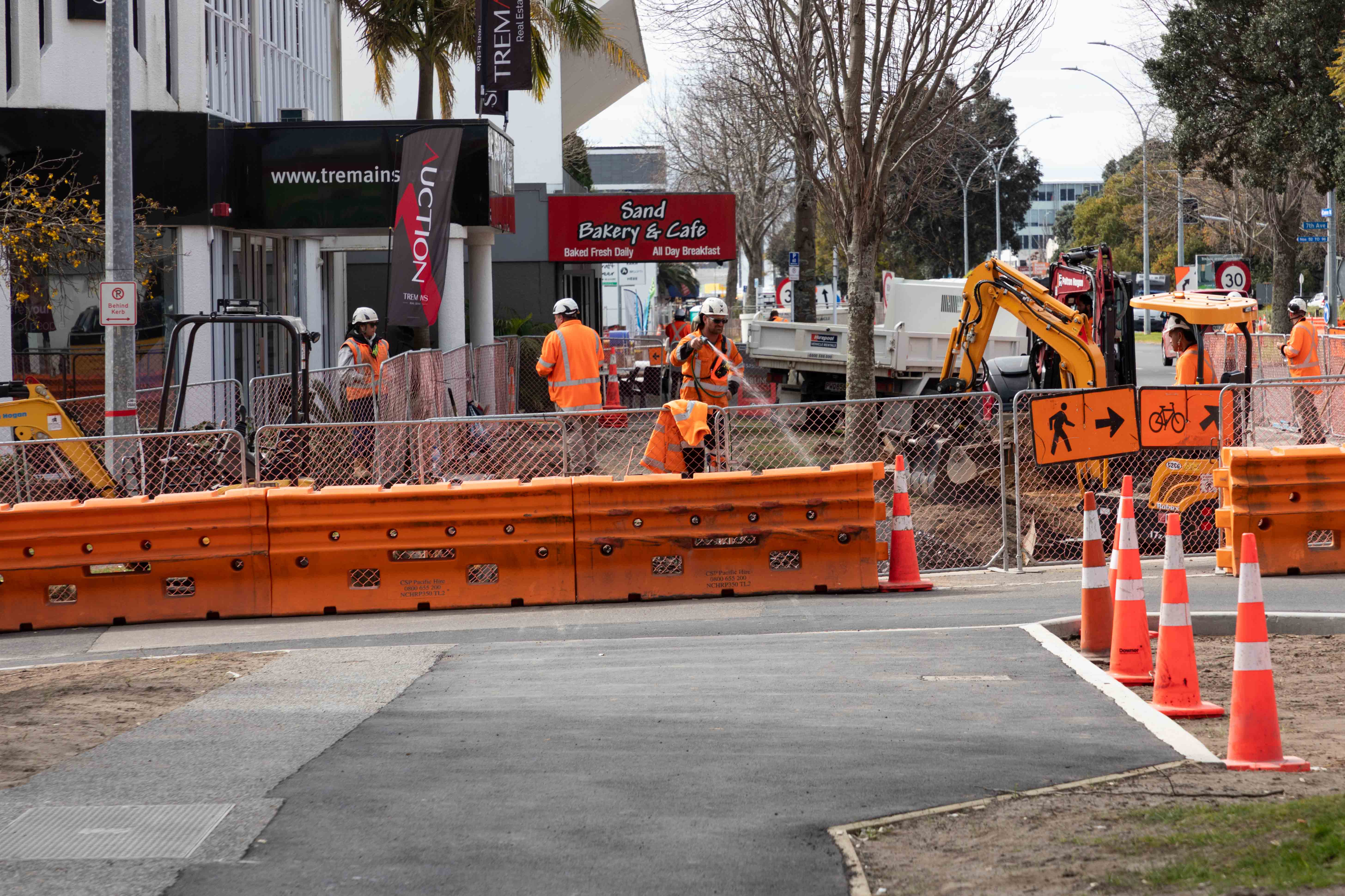 Roadworks on Cameron Rd outside Sand Bakery & Cafe. Photo / Alex Cairns