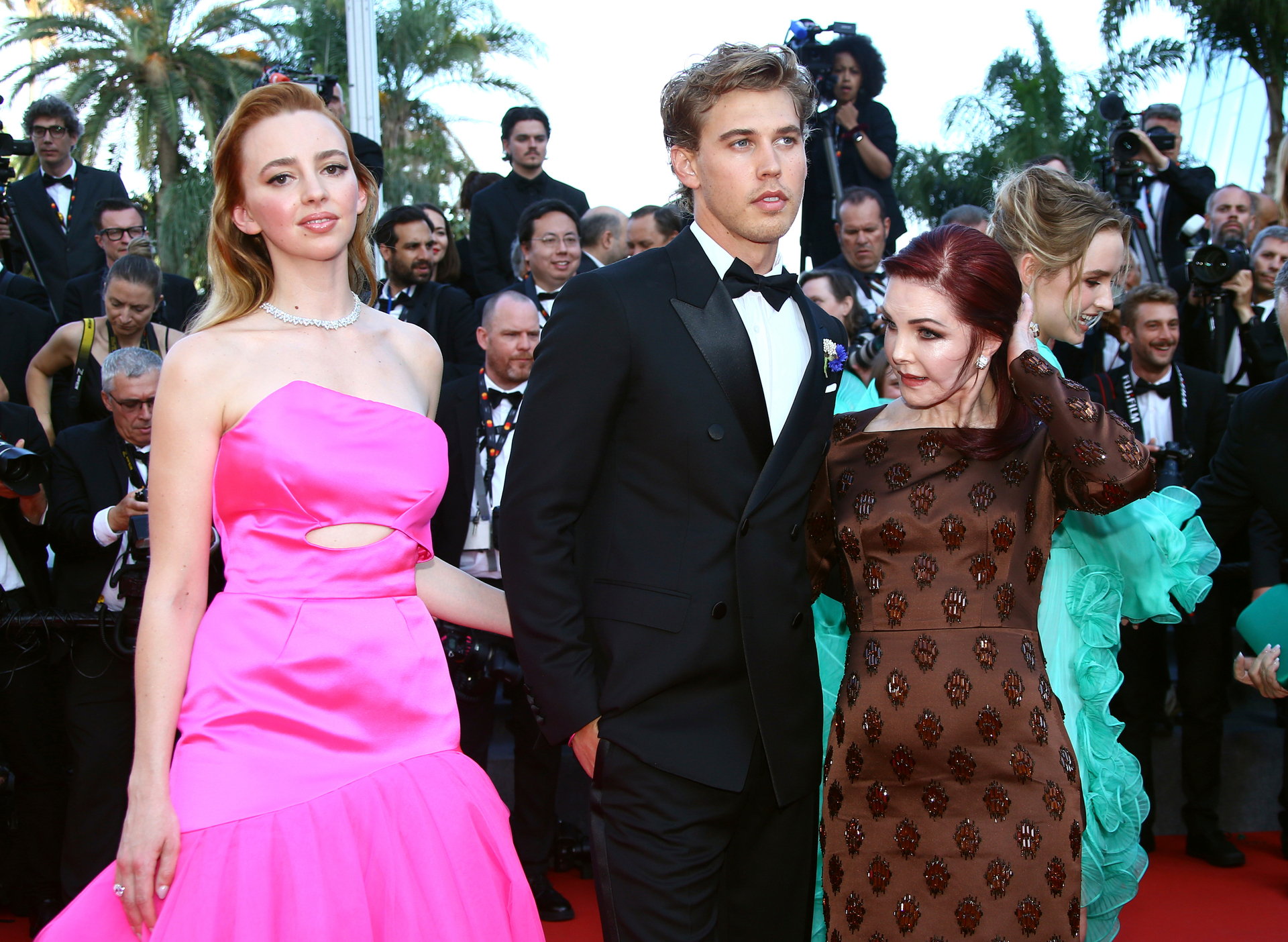 Natasha Bassett, pictured with Austin Butler, and Priscilla Presley, began her acting career in Australia. Photo / AP