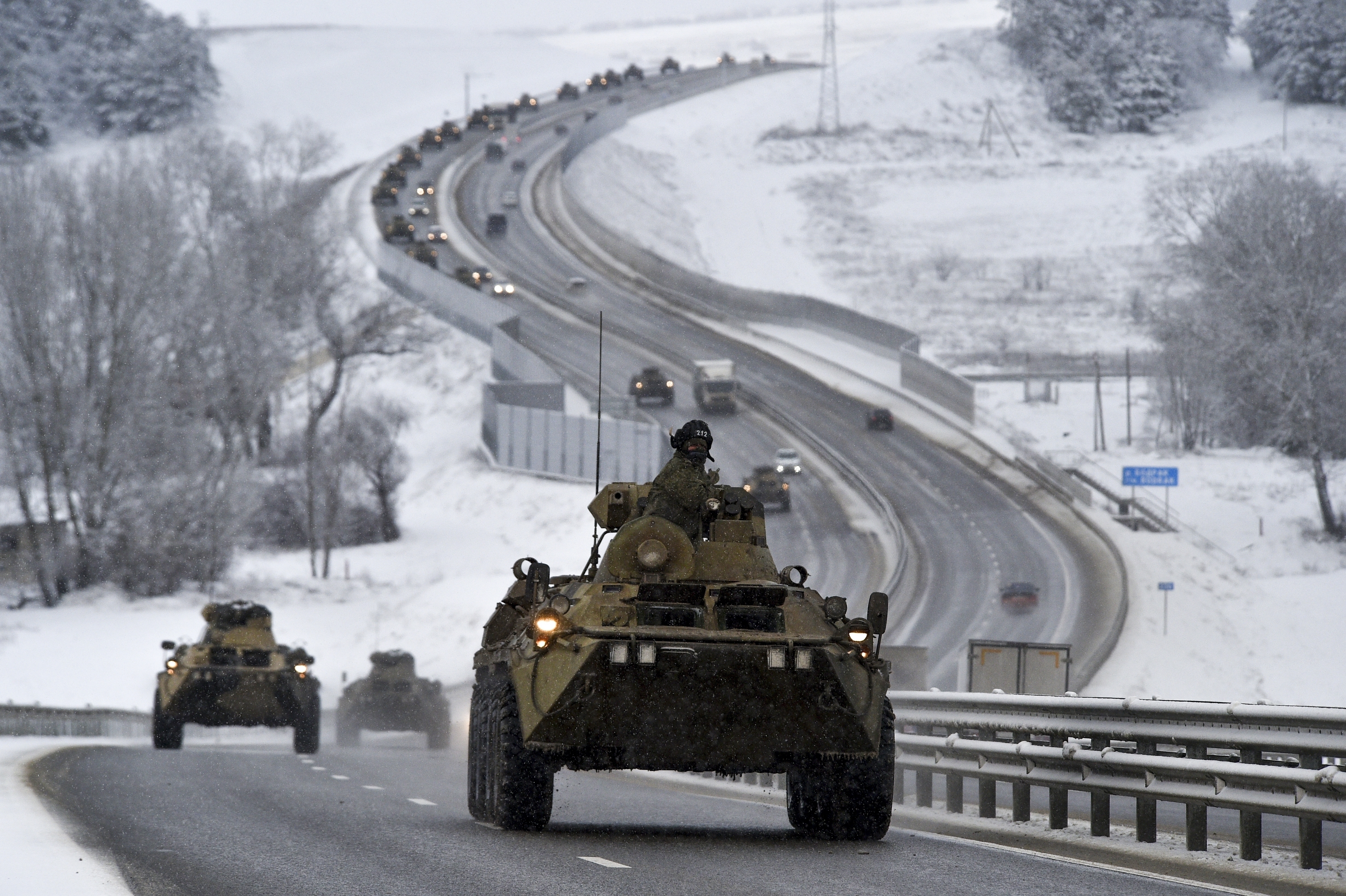 A convoy of Russian armoured vehicles on a highway in Crimea. Photo / AP