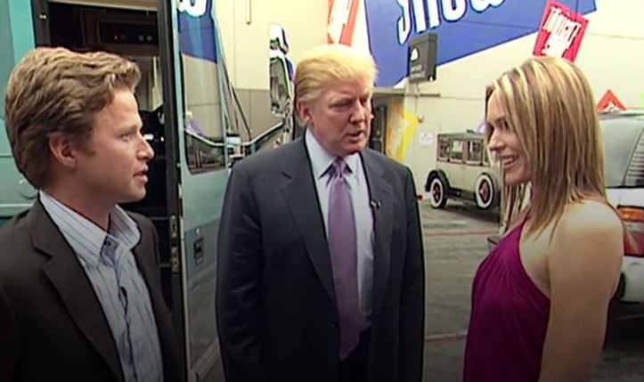 Billy Bush, left, Donald Trump, centre, and actress Arianne Zuckern in the Access Hollywood tape. Photo / Supplied