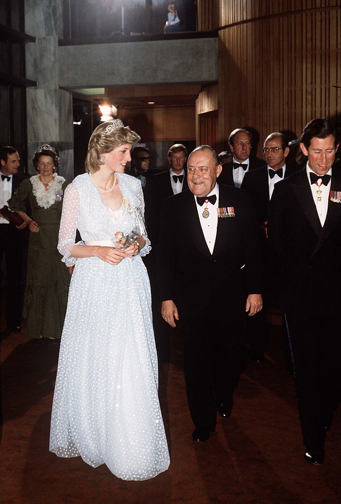 Former Prime Minister Robert Muldoon with Princess Diana and King Charles, 20 April, 1983. Photo / Getty Images