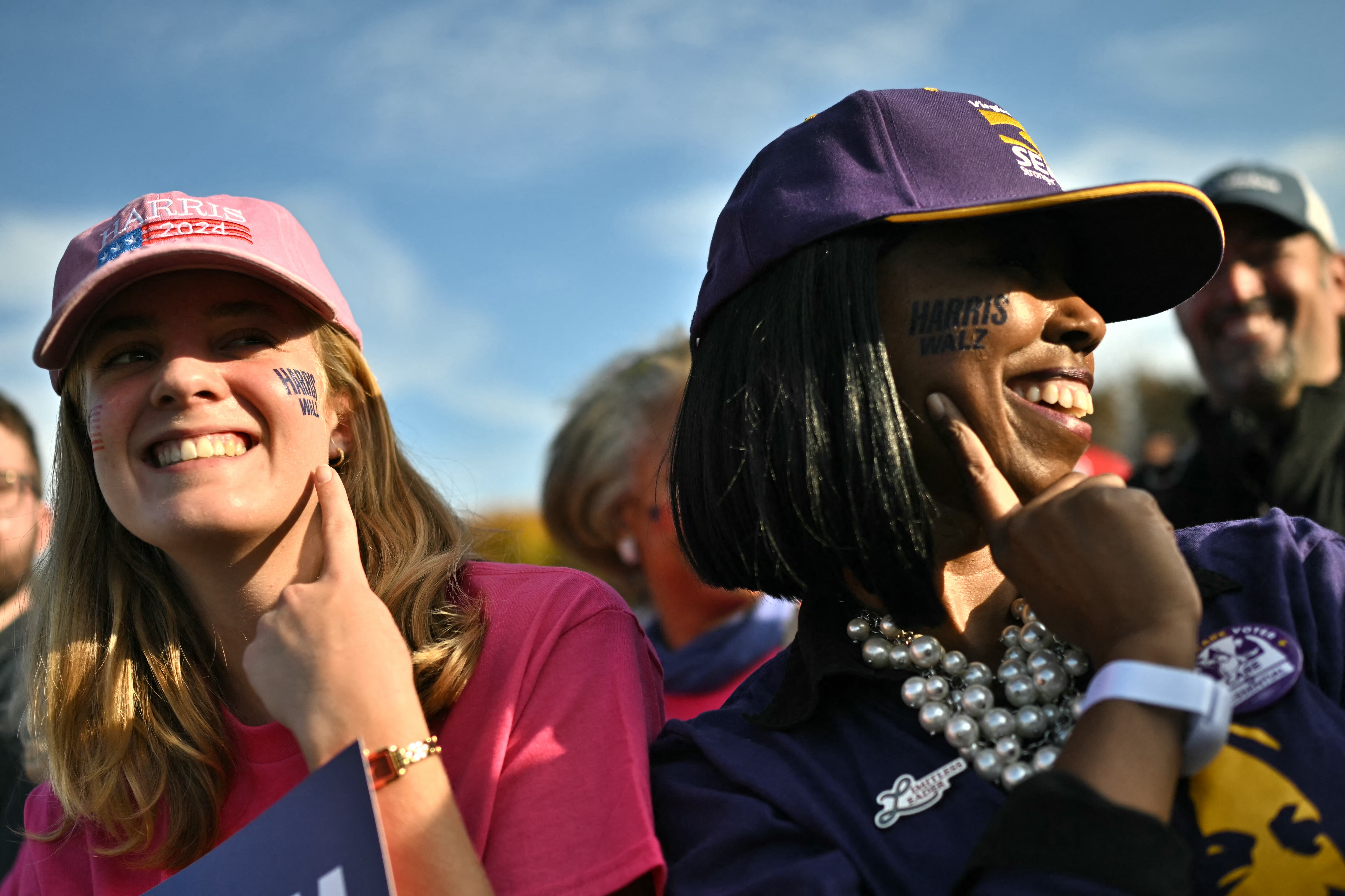 Supporters of US Vice-President and Democratic presidential candidate Kamala Harris wait on The Ellipse for her speech in Washington, DC. Photo / AFP