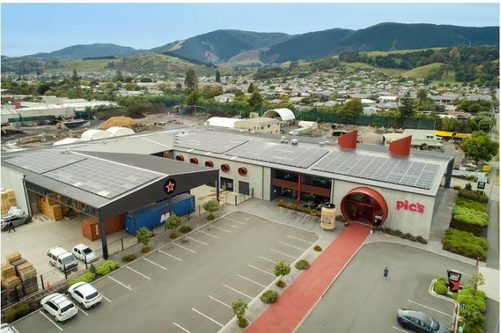 The solar array atop 'Peanut Butter World', the Nelson headquarters of Pic's Peanut Butter. Photo / Supplied