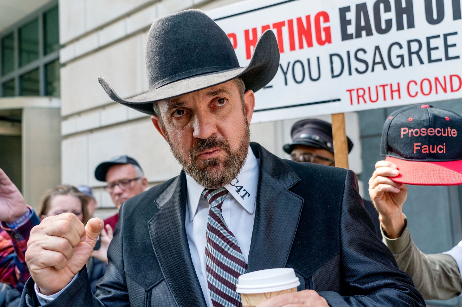 New Mexico Commissioner Couy Griffin stands outside the federal court after receiving a verdict in his trial. Photo / AP