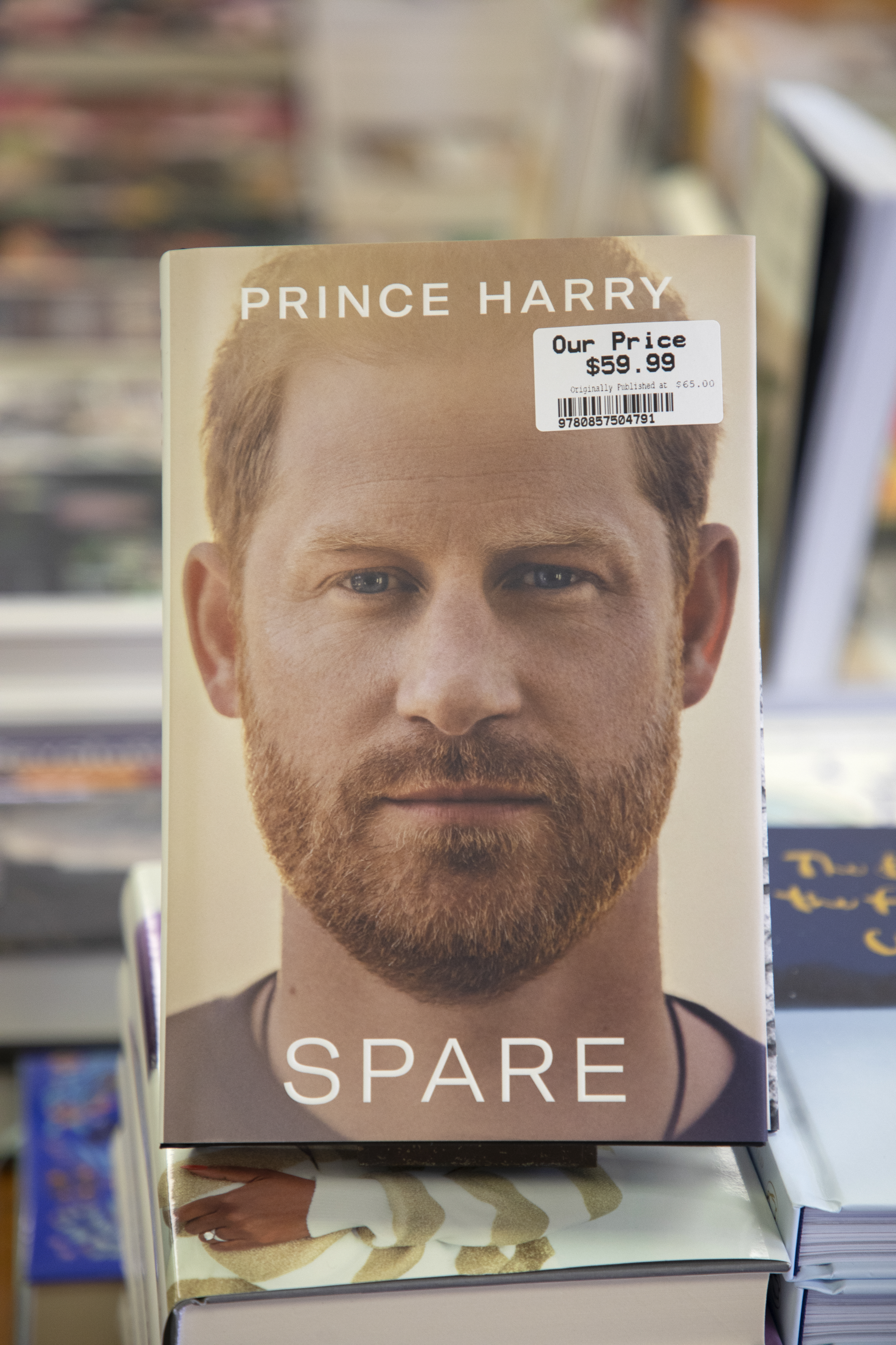 Prince Harry's new book Spare, on display at McLeods Booksellers in Rotorua. Photo / Andrew Warner