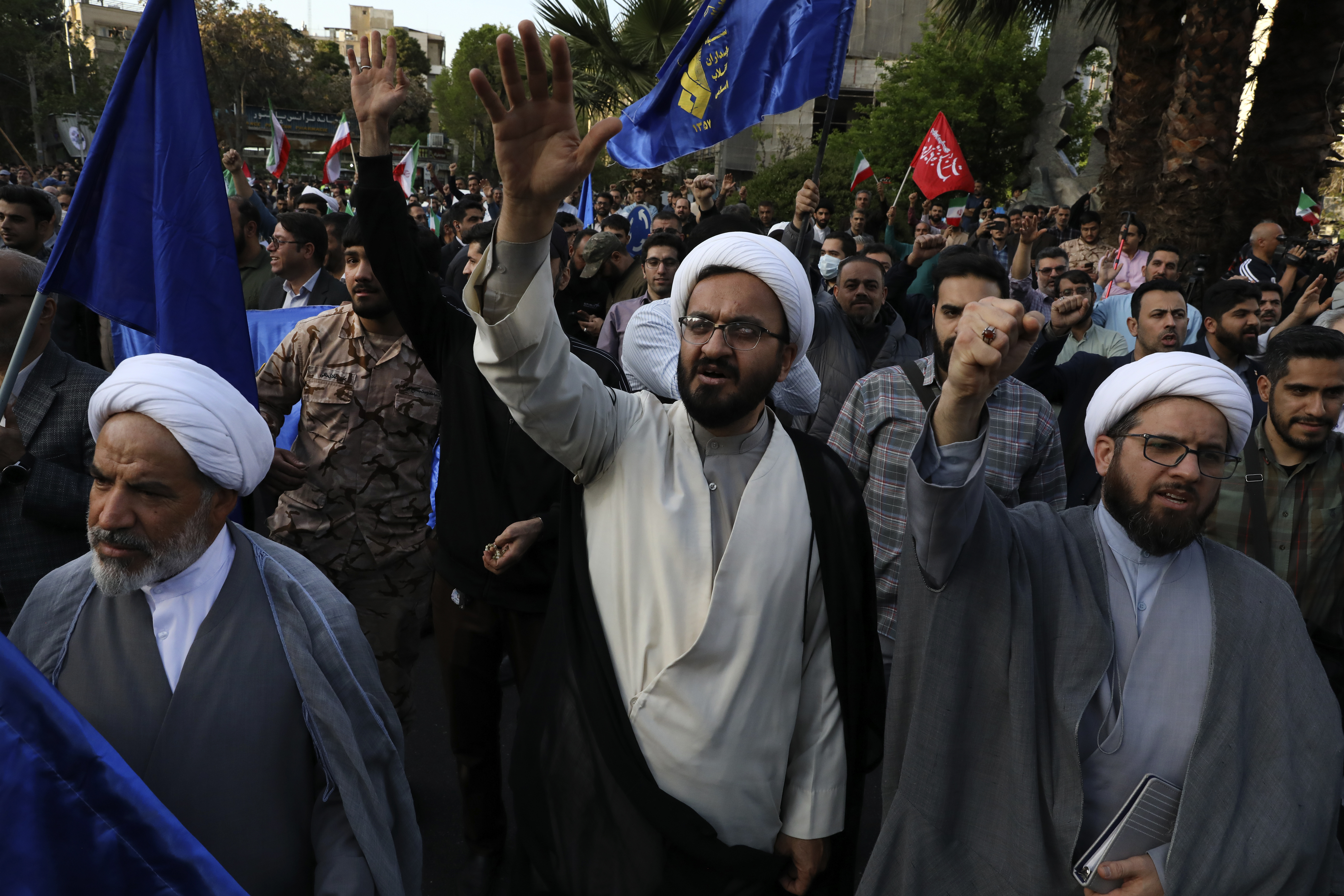 Iranian demonstrators chant slogans during an anti-Israel gathering. Photo / AP