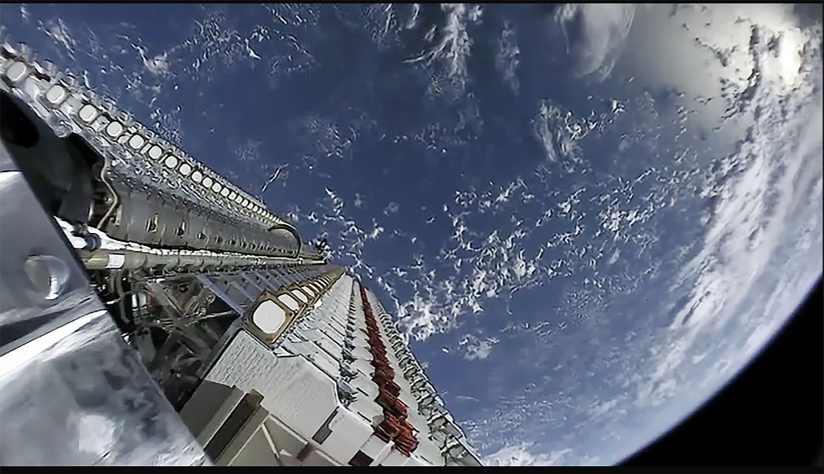 A Starlink satellite stack, as seen from space.