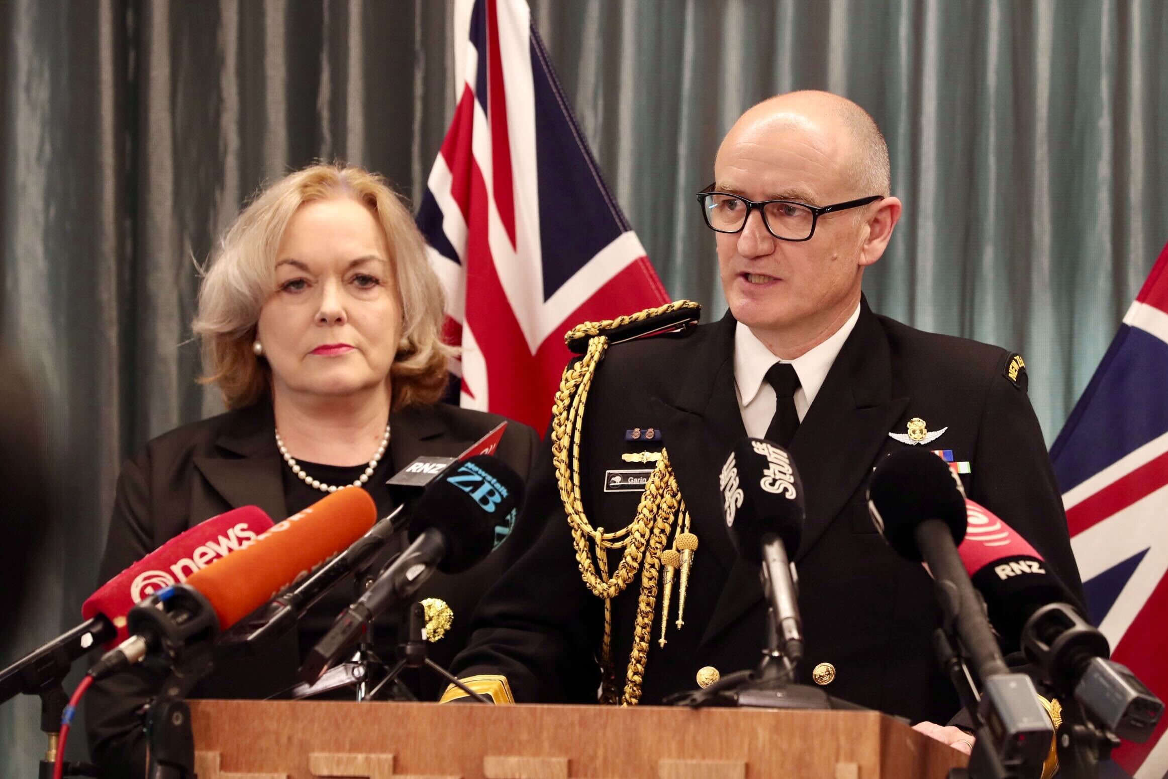 Defence Minister Judith Collins (left) and Chief of Navy Rear Admiral Garin Golding. Photo / Jason Dorday