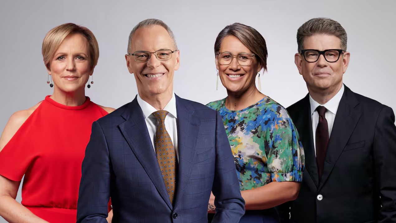 TVNZ broadcasters Hilary Barry, Simon Dallow, Jenny-May Clarkson, and John Campbell. Photo / TVNZ
