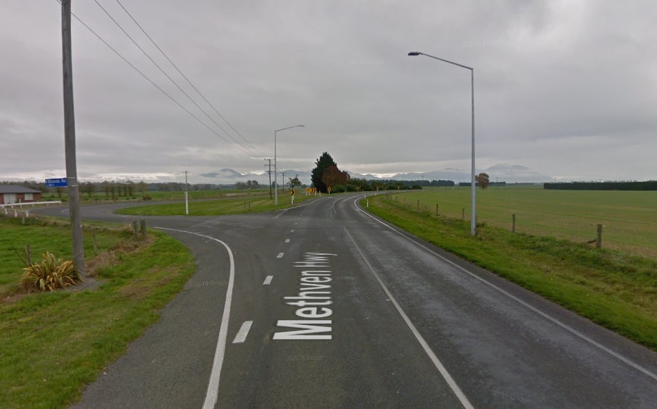 The single-vehicle crash took place on Methven Highway (SH77) about 12.45am. Image / Google Maps