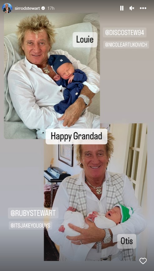 Sir Rod Stewart is a very 'happy grandad' after meeting his two new grandsons. Photo / Instagram