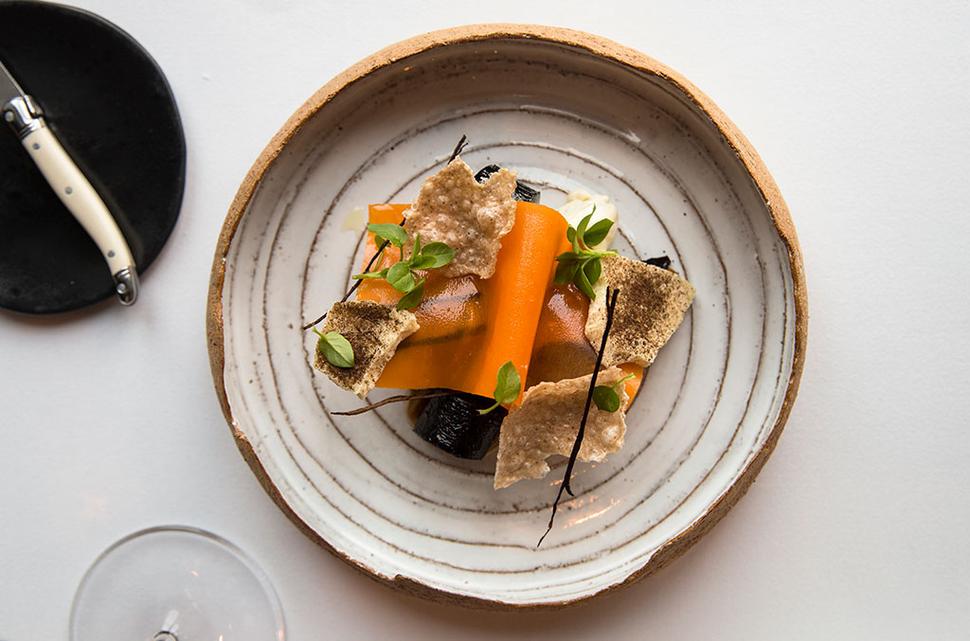 A carrot, coffee, leek and buckwheat dish from the nine-course degustation at Sidart. Picture / Guy Coombes.