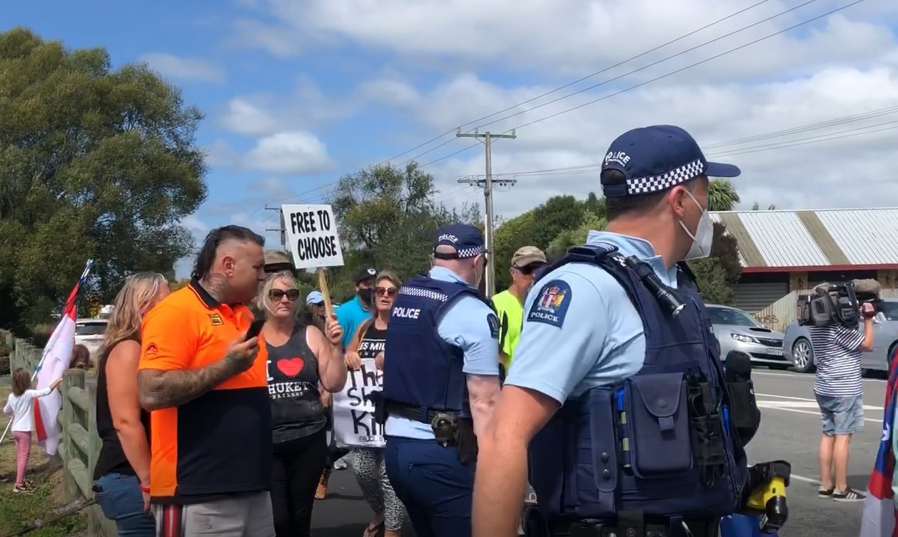 Police were called to the scene and could be seen trying to disperse the crowd. Photo / Georgia O'Connor-Harding