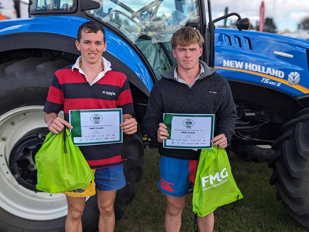 Nicolas Verry and Jack Aitken-Cade won the Taranaki Manawatū Junior Young Farmer of the Year title.