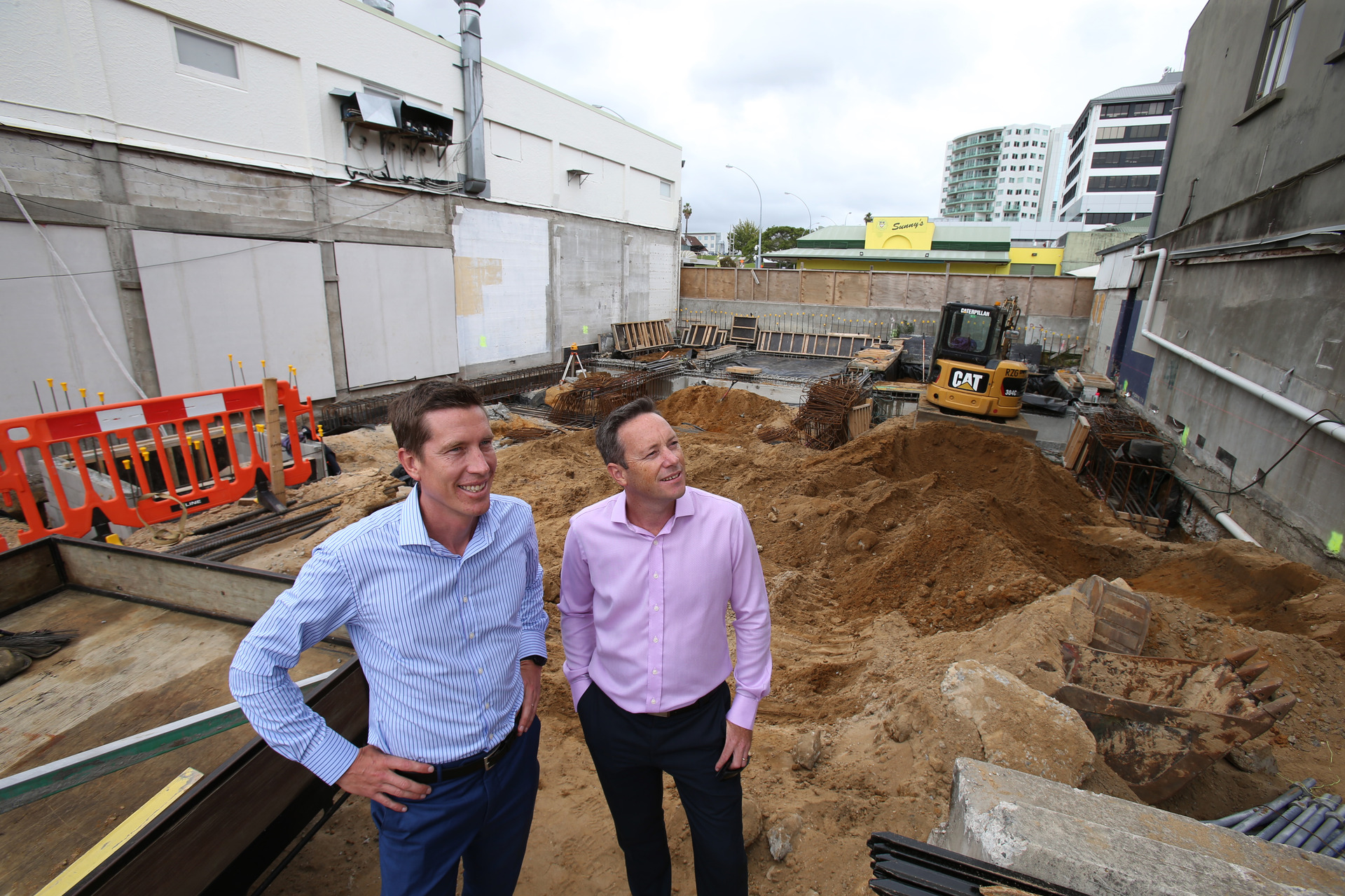 Ben Ruth and Matt Beattie at the development site of 51 The Strand in January. Photo/John Borren