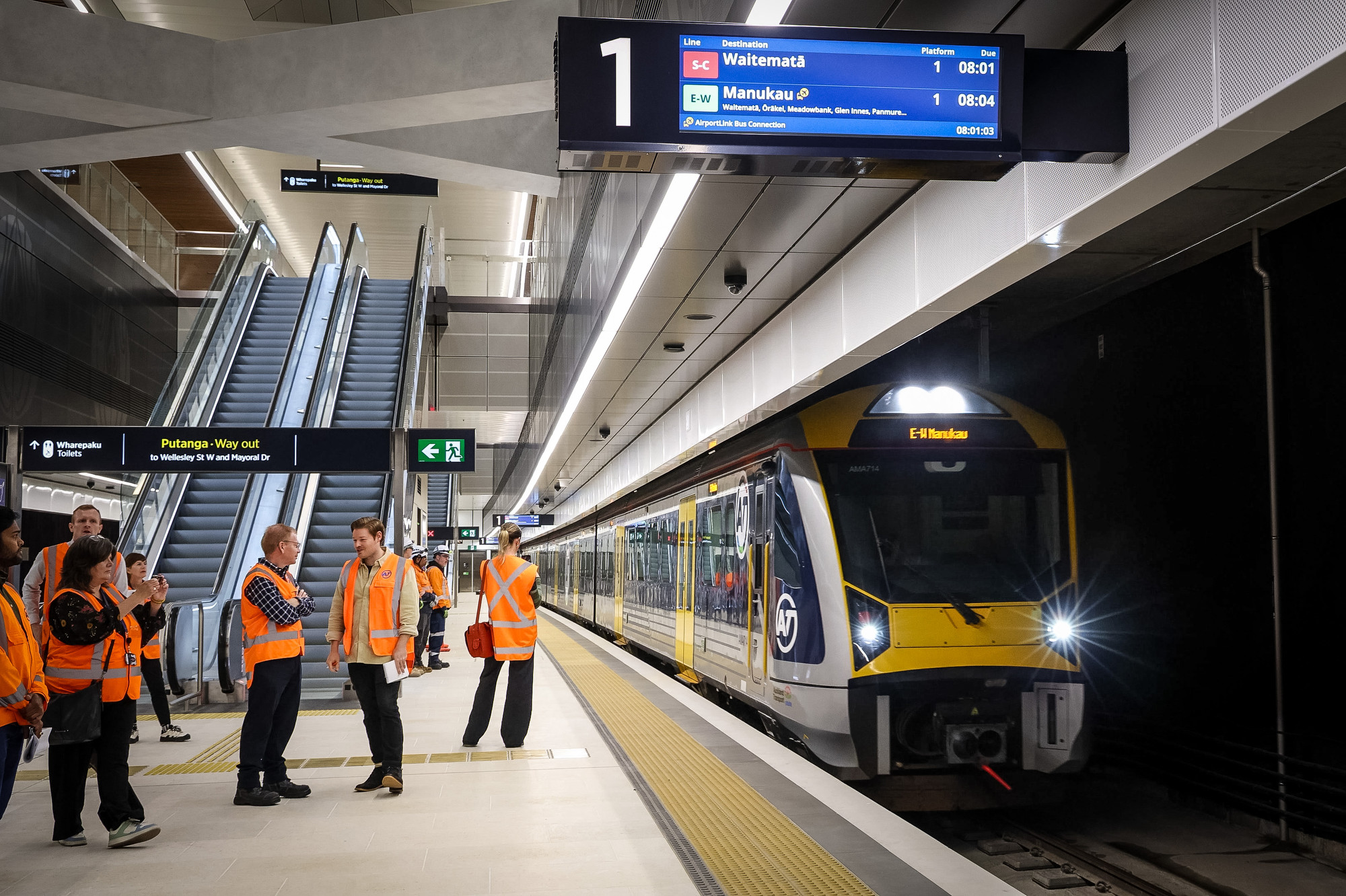 The Herald was granted access to Te Waihorotiu CRL station for the peak-hour tests. Photo / Michael Craig