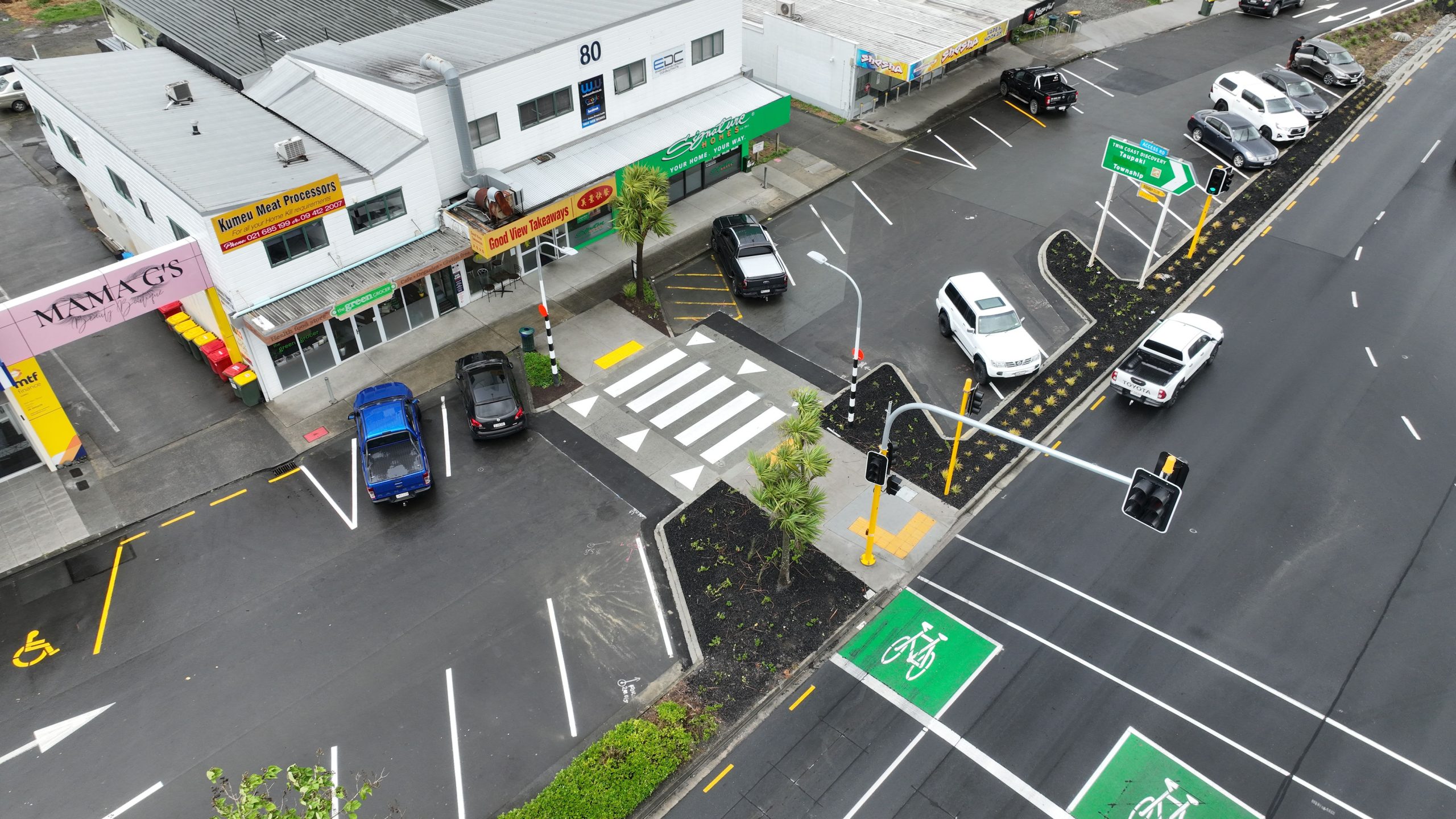 A new pre-cast table on a raised pedestrian crossing in Kumeū was installed in one night. Photo / Supplied