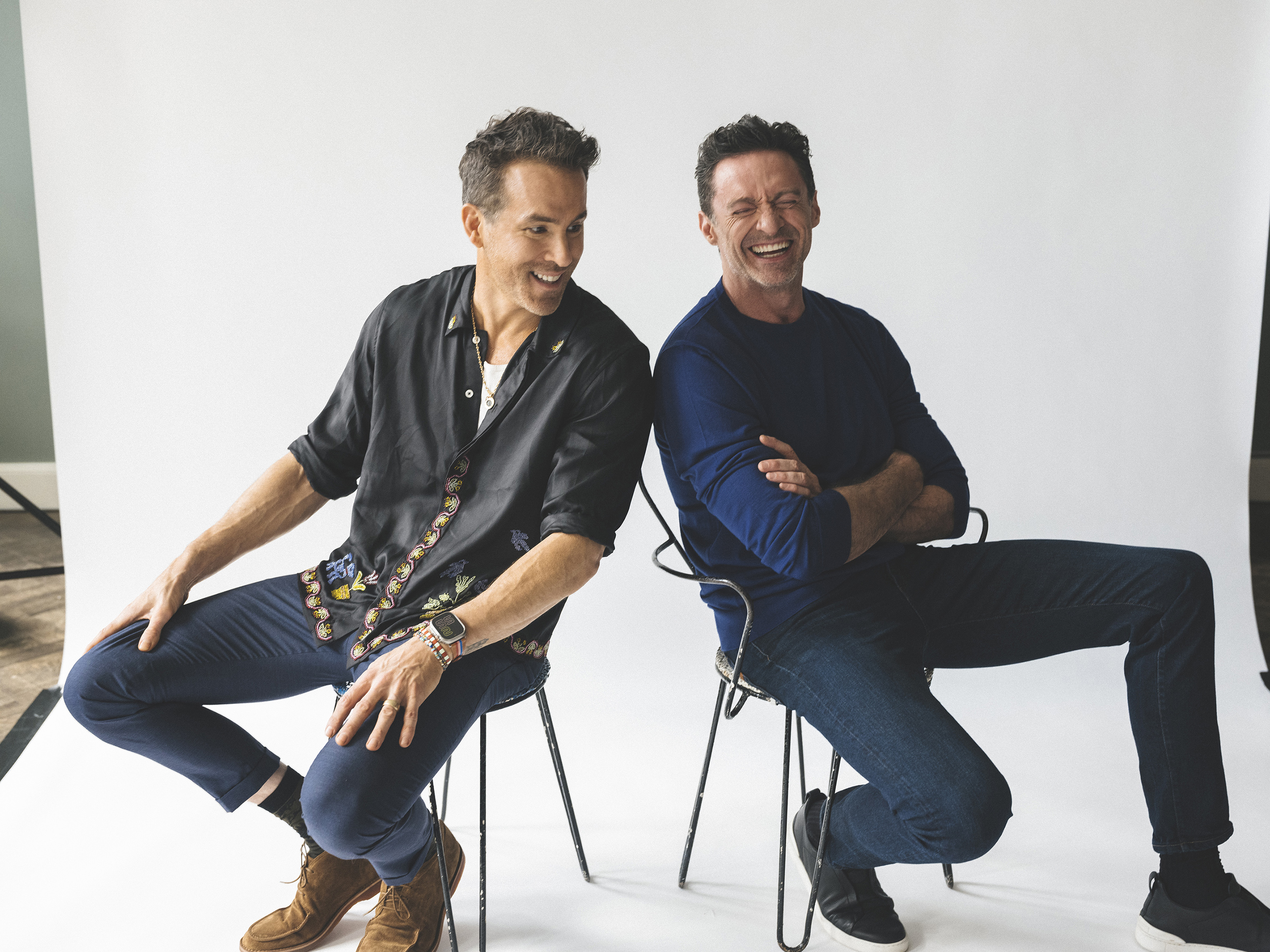 Ryan Reynolds, left, and Hugh Jackman, close friends. Their collaboration in Deadpool & Wolverine was a long time coming. Photo / Mustafah Abdulaziz, The New York Times