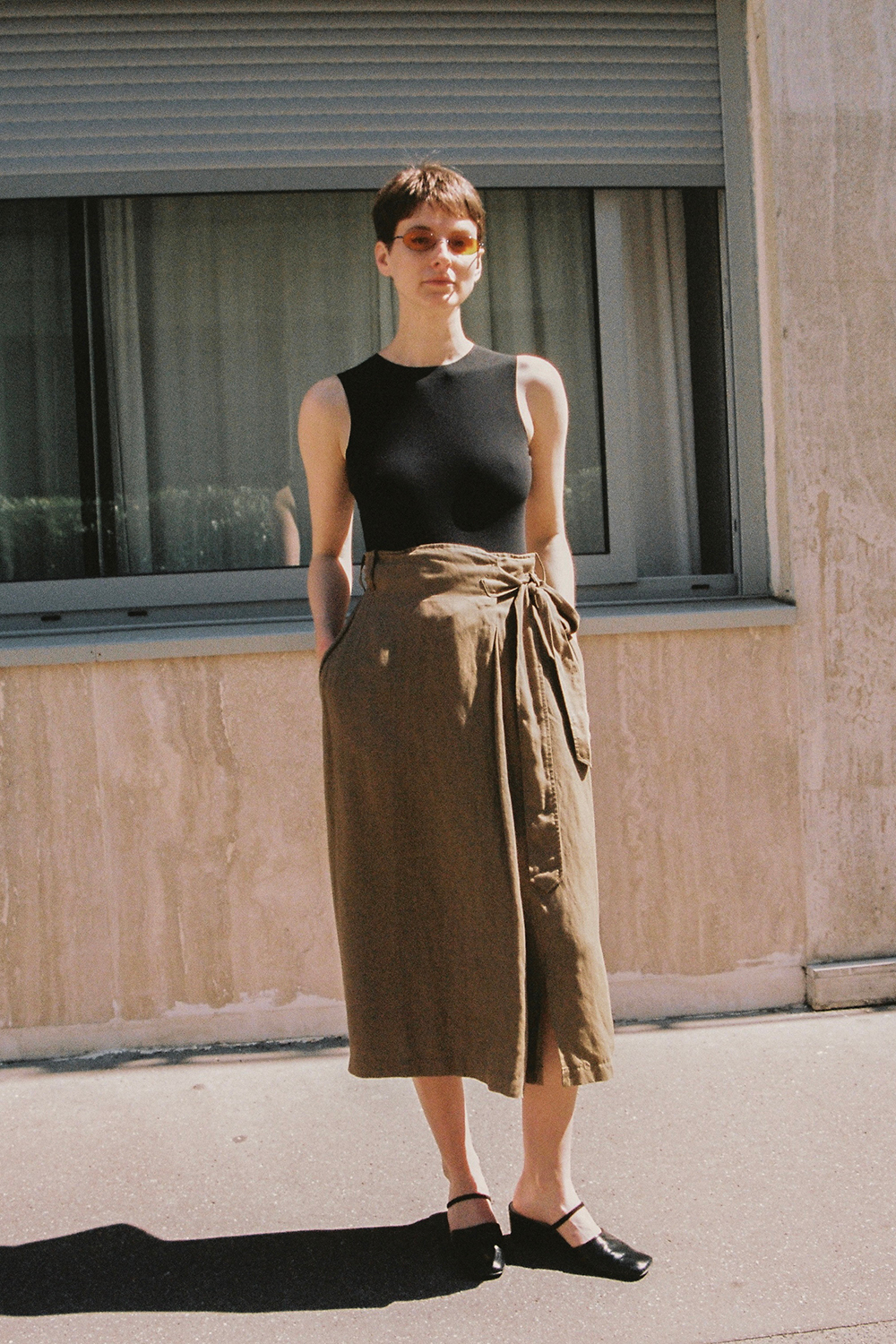 Emma in a Dries Van Noten draped skirt. Photo / Morgane Samson