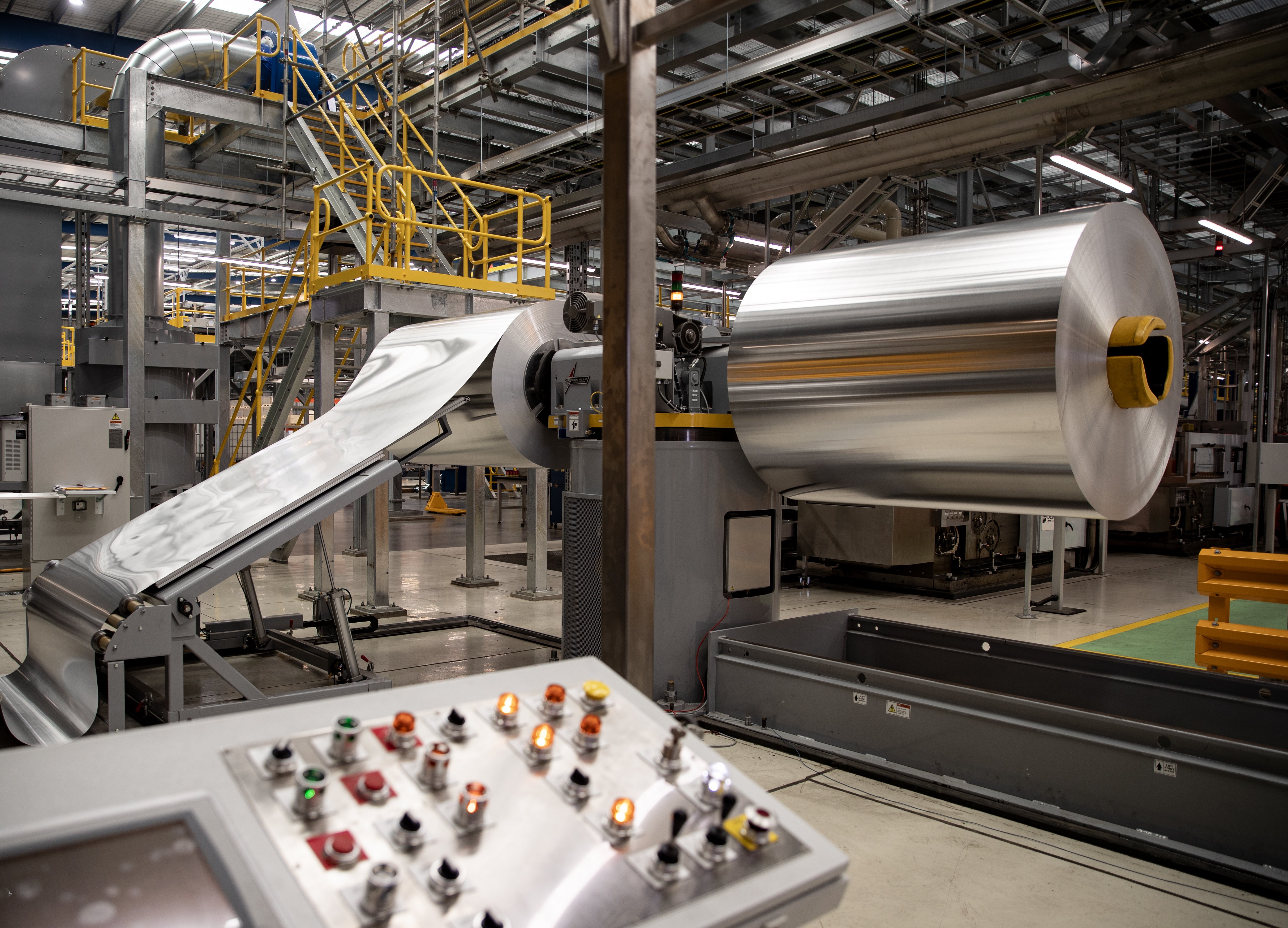 Large rolls of aluminium ready to be made into cans at Recorp’s brand new plant. Photo / Dean Purcell