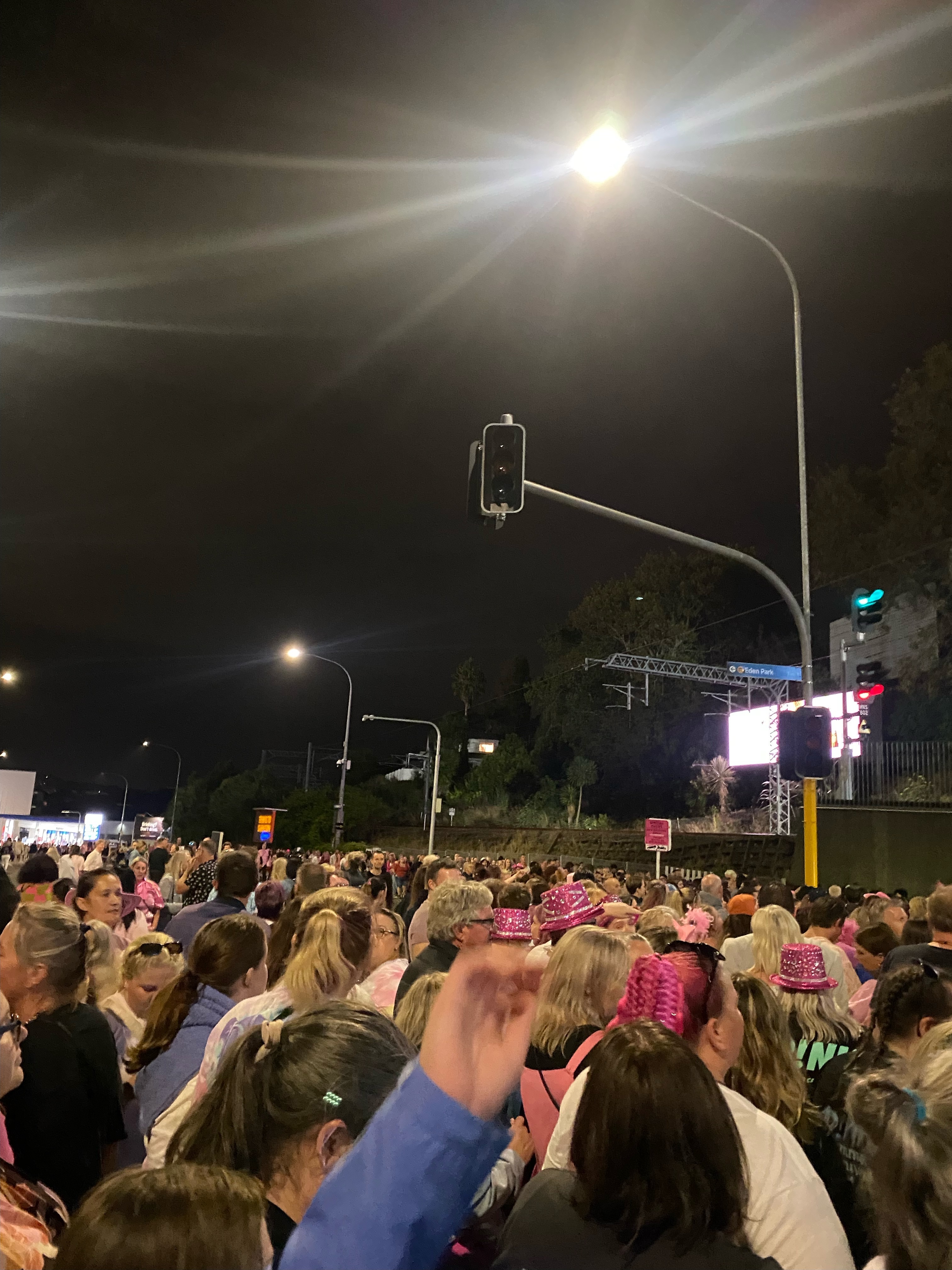 Huge crowds cram onto Kingsland train station's platform after Pink's Auckland concert on Friday, March 9. 