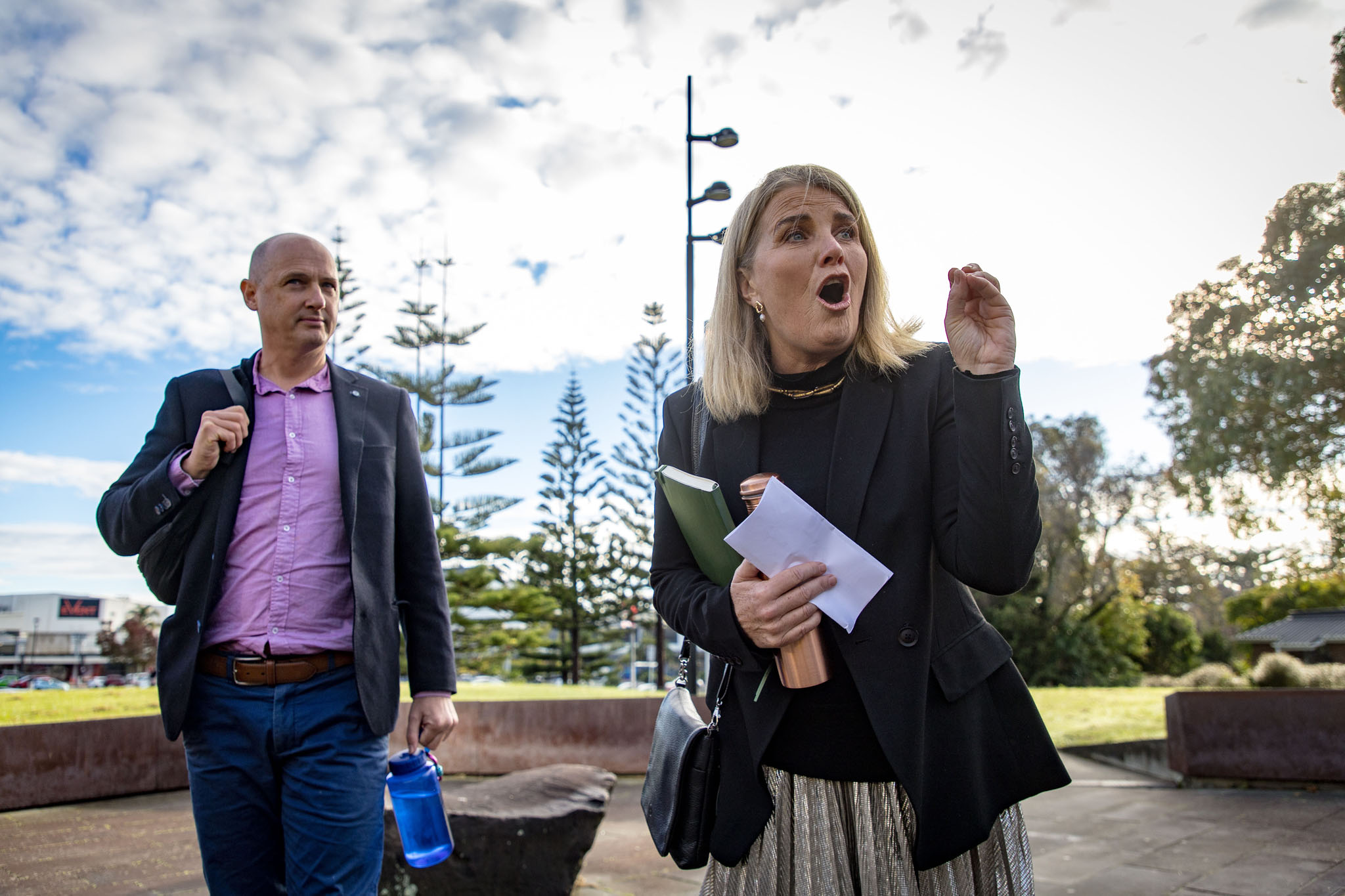 Liz Gunn arrives at Manukau District Court with co-defendant Jonathan Clark. Photo / Michael Craig