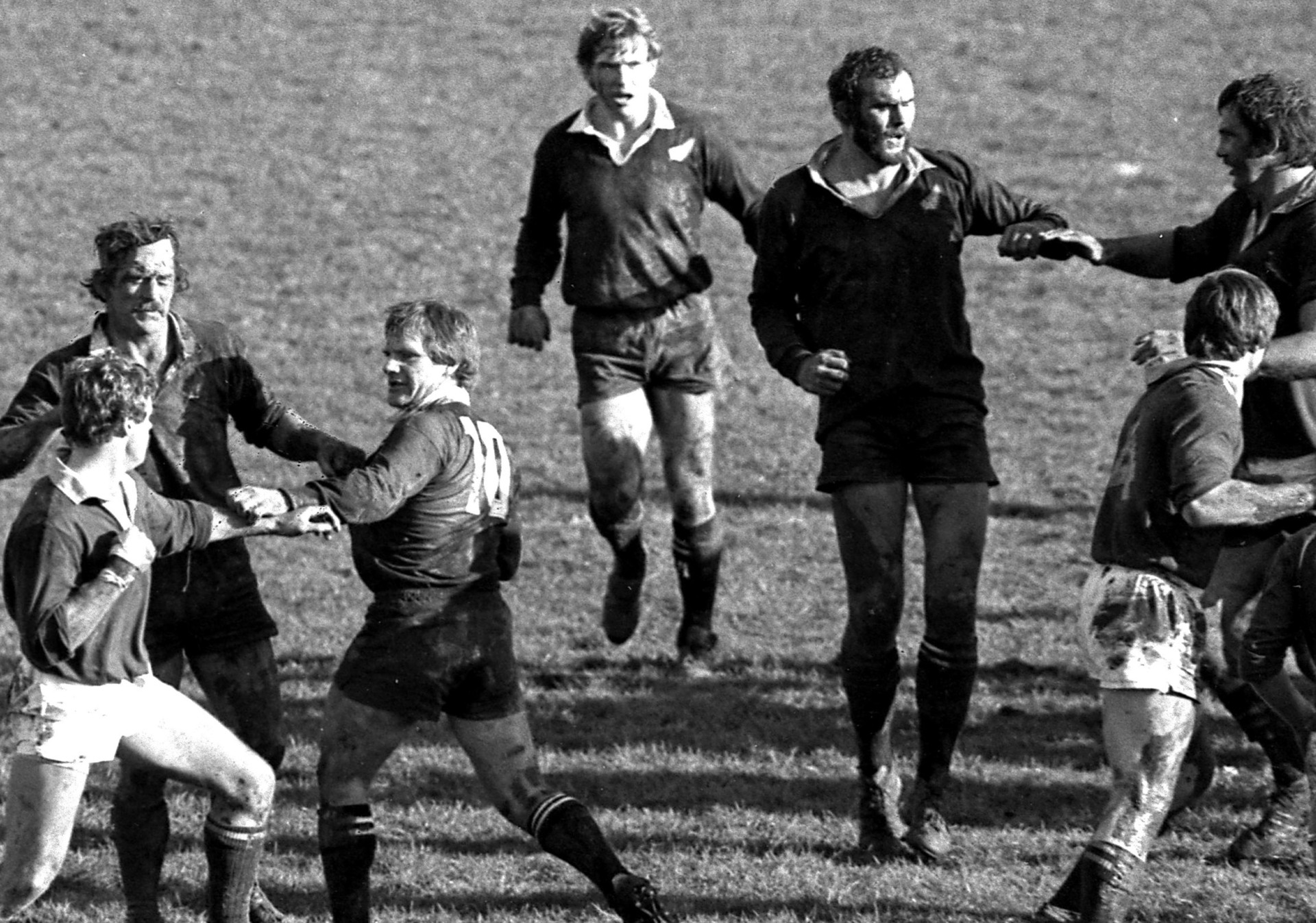 All Blacks and Springbok players in a brawl during the first test at Lancaster Park, Christchurch on August 15, 1981. Photo / NZPA, Peter Bush