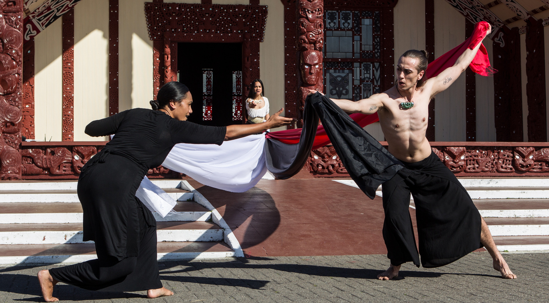Rosie Belvie (left), Kahumako Rameka and Matiu Hamuera at the official opening of the Aronui Arts Festival in 2019. Photo / NZME