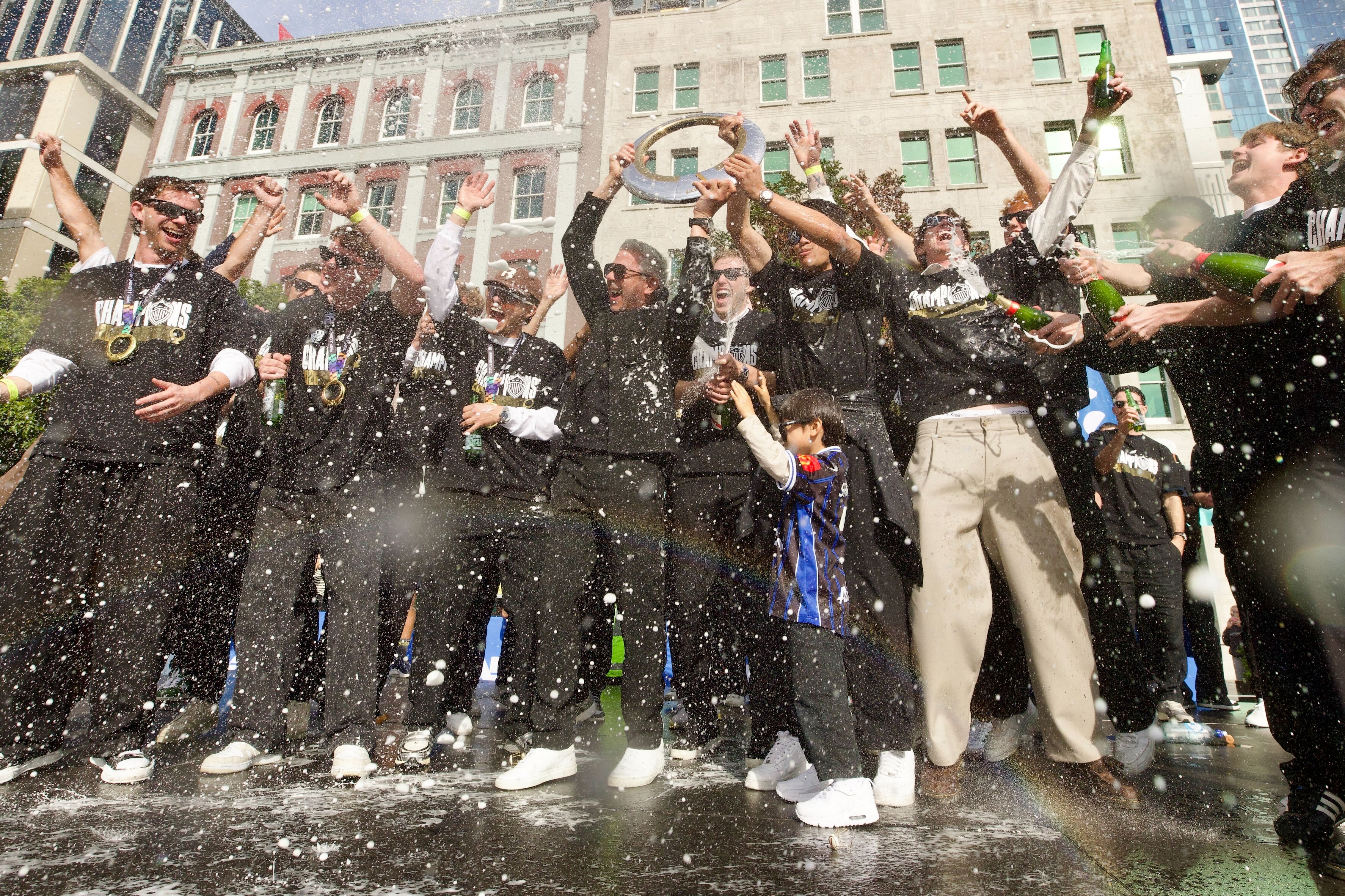 Auckland FC victory parade's packed the streets of Auckland central. Photo / Jason Dorday