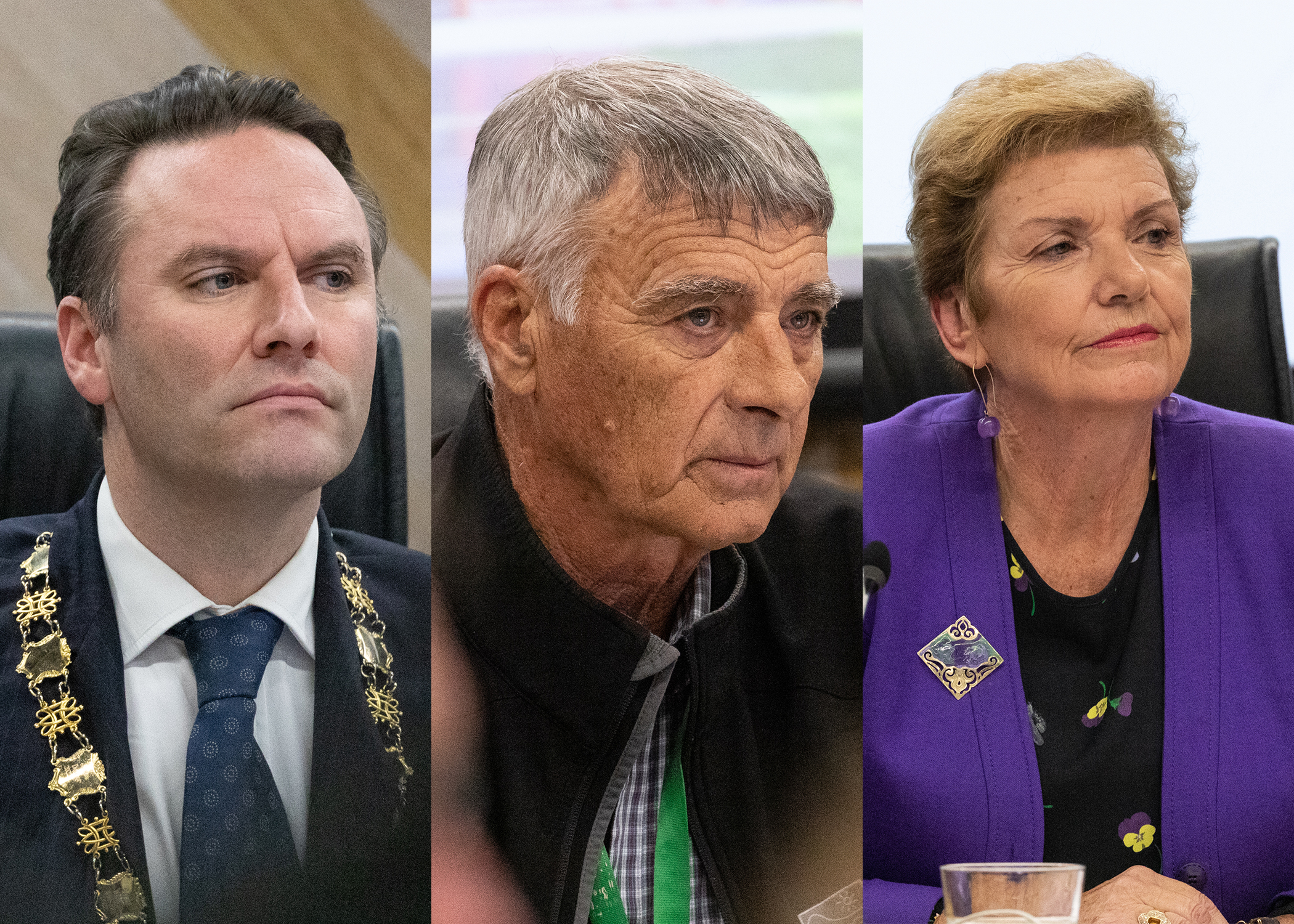 Western Bay of Plenty District Mayor James Denyer, Bay of Plenty Regional Council chairman Doug Leeder, and Tauranga City Council commission chairwoman Anne Tolley. Photos / Alex Cairns