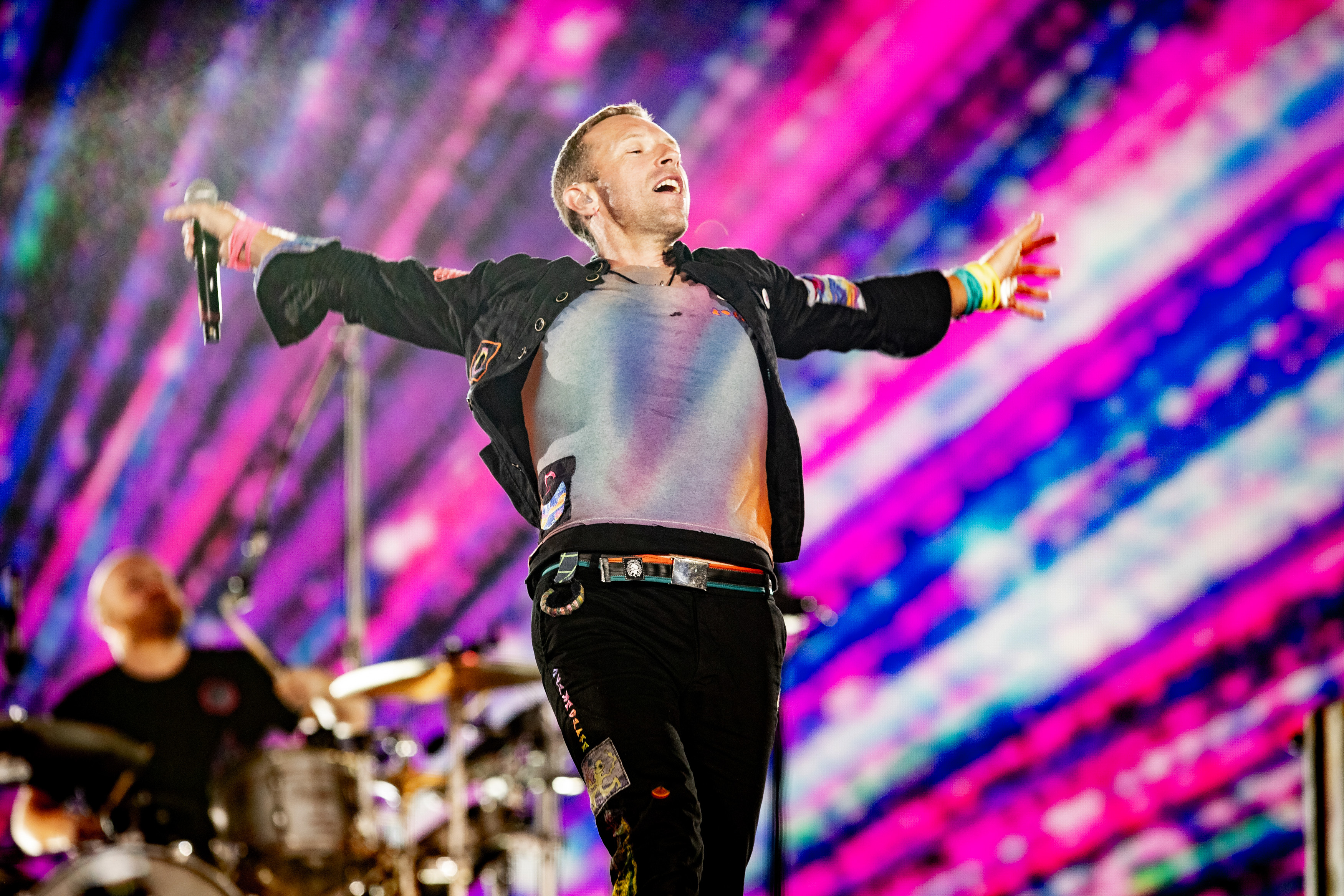 Chris Martin of Coldplay on the 'Music Of The Spheres World Tour', which will come to Auckland in November 2024. Photo / Getty Images