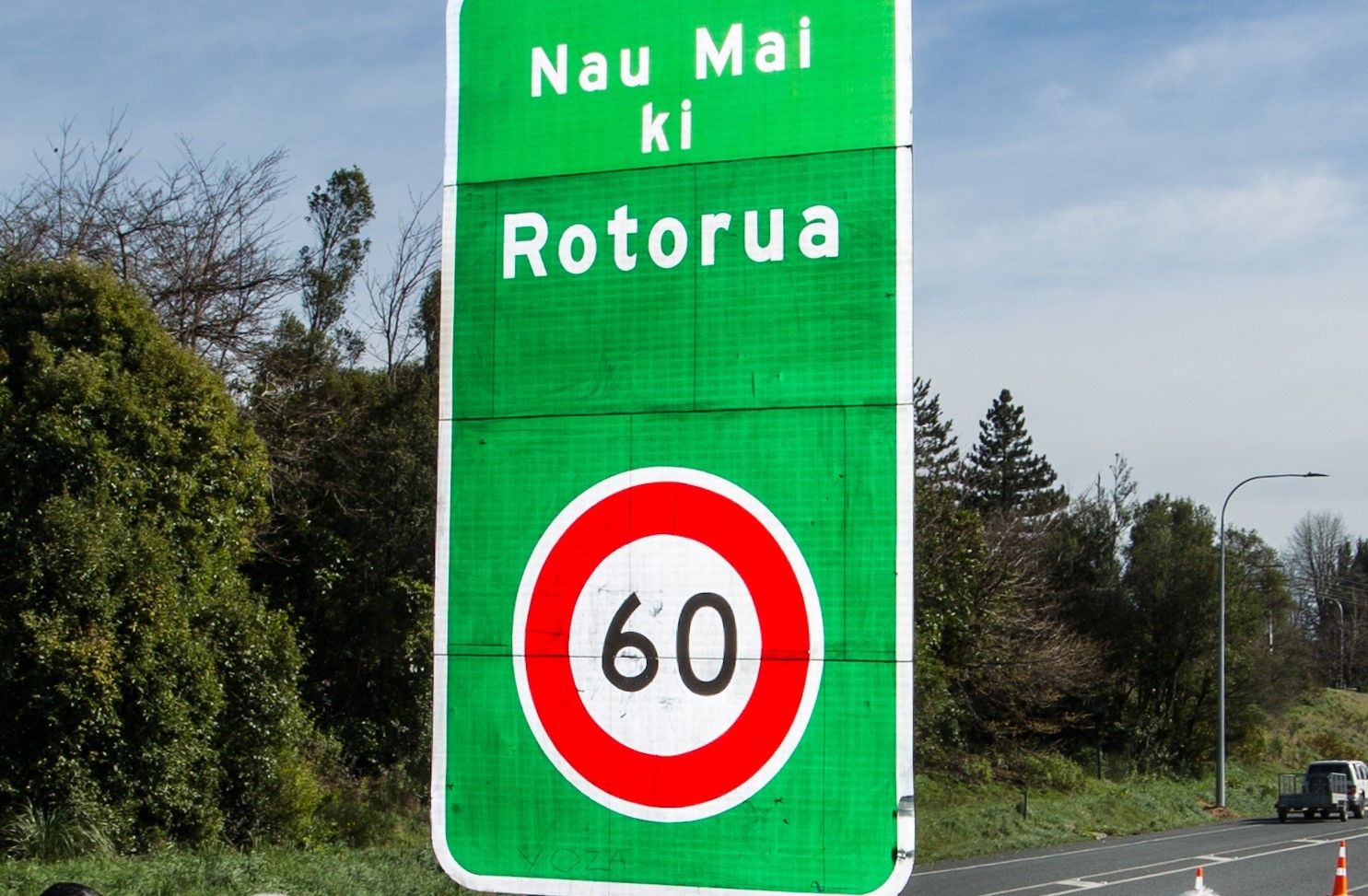 Welcoming or confusing? A road sign saying 