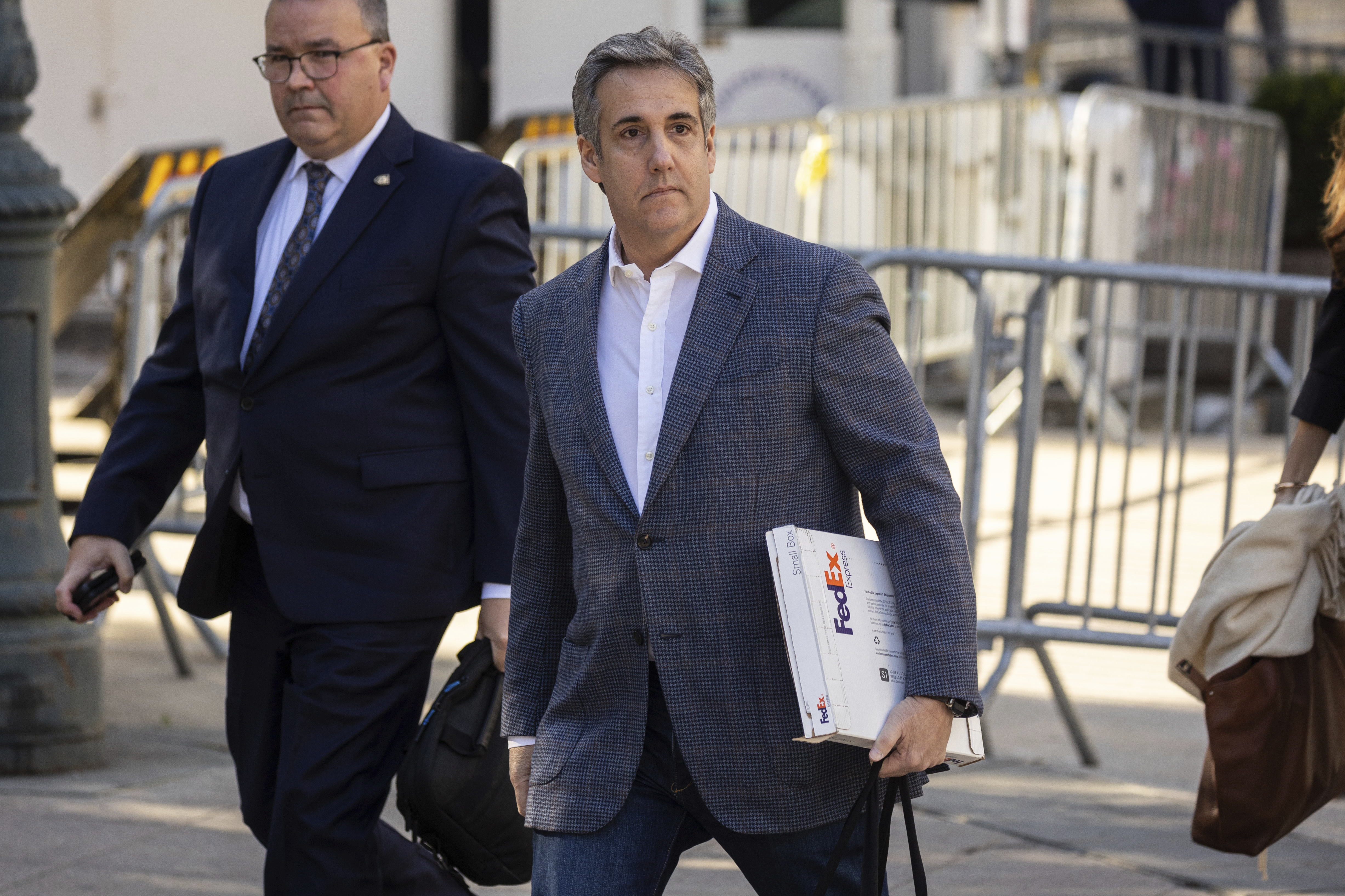 Michael Cohen arrives for former President Donald Trump's civil business fraud trial at New York Supreme Court on October 24. (AP Photo/Yuki Iwamura)
