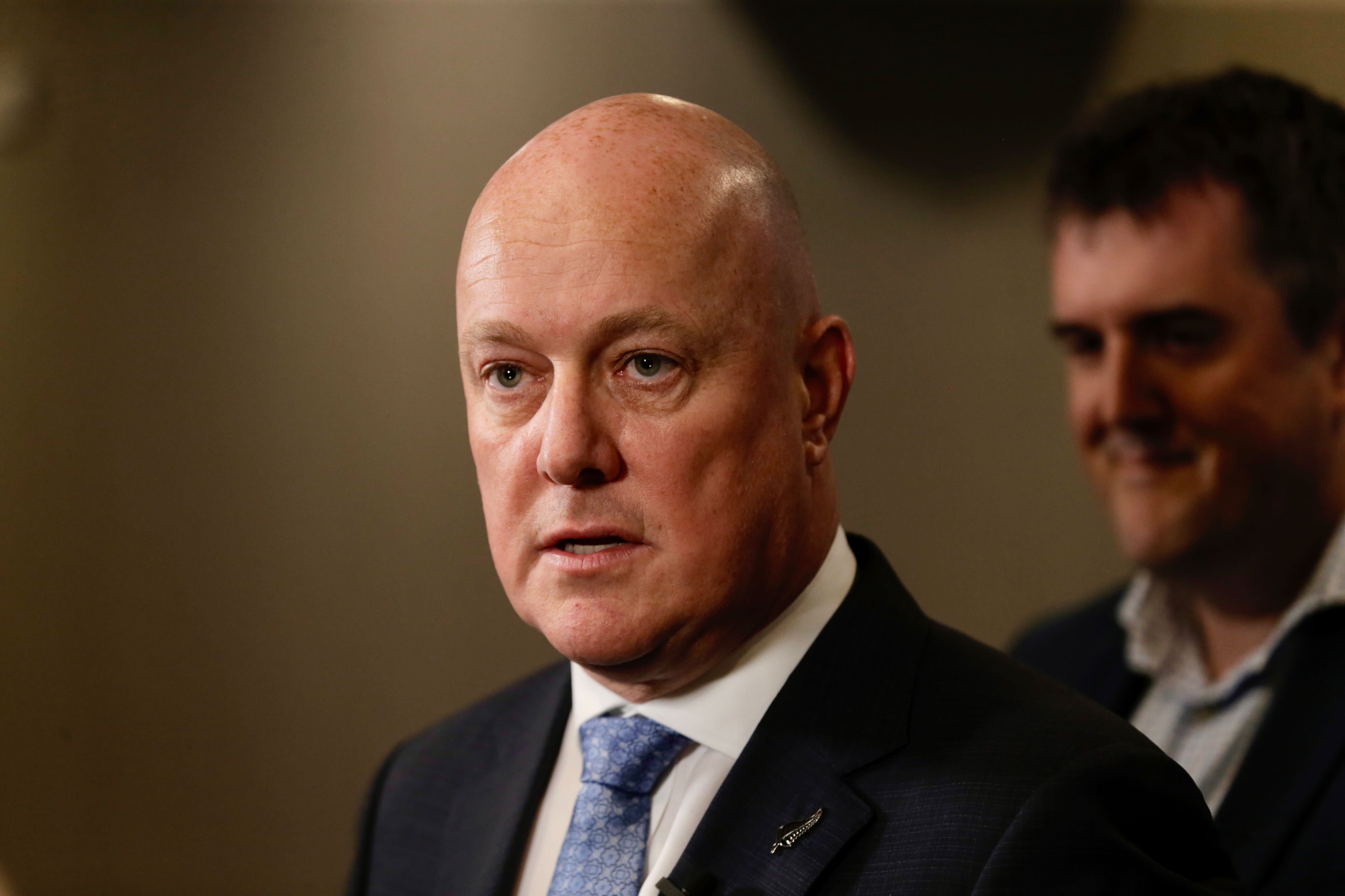 Prime Minister Christopher Luxon speaks to reporters after his state of the nation speech in Auckland. Photo / Alex Burton