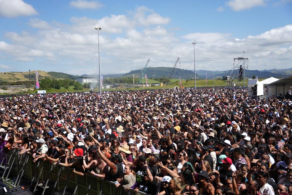 Fans at Juicy Fest Tauranga 2024 at Mercury Baypark in Mount Maunganui.