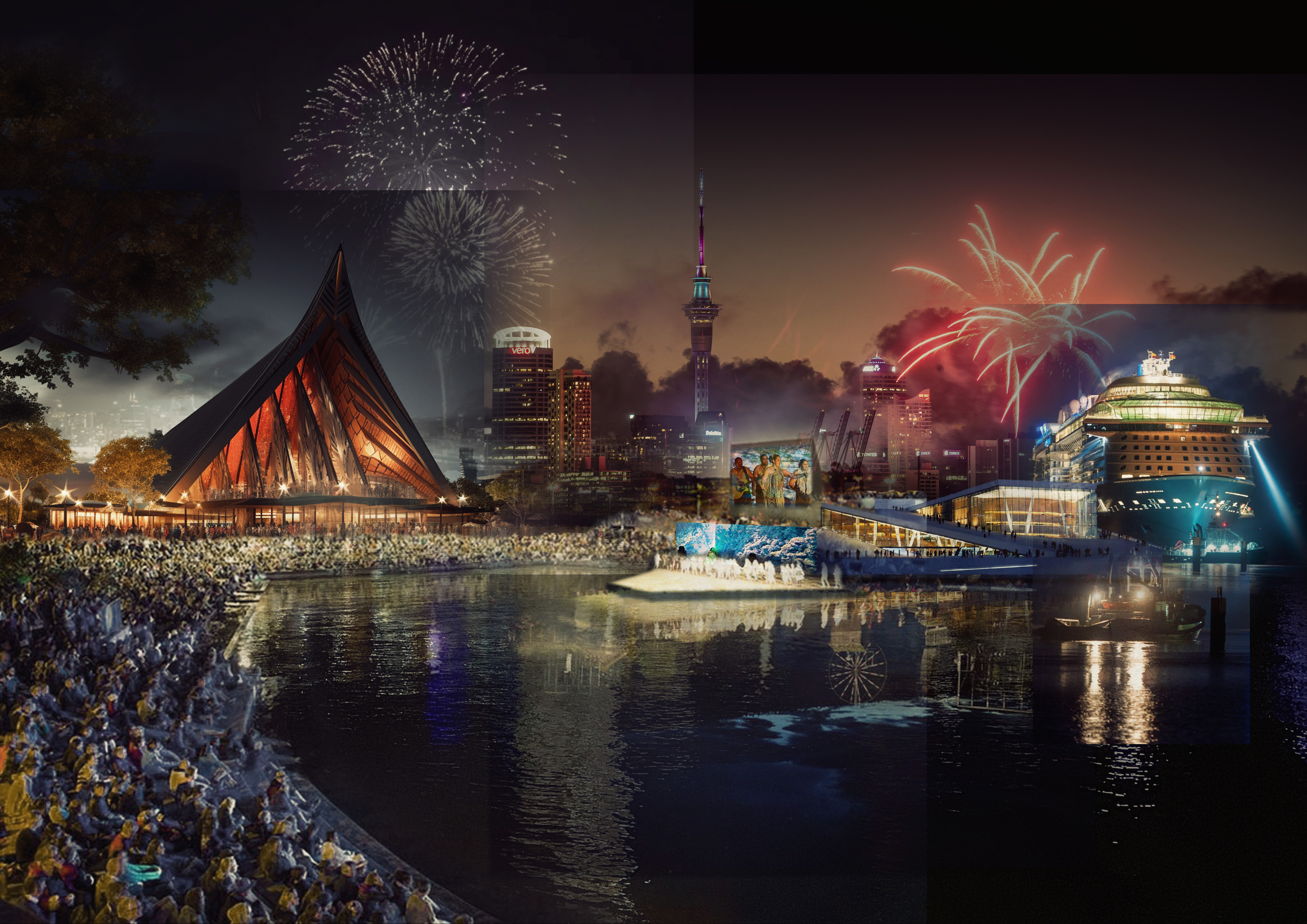 Concerts on the water, with an amphitheatre for spectators all around, and a major Te Ao Māori centre are among the new proposals for Auckland's waterfront. Image / Nick McKay, Eke Panuku
