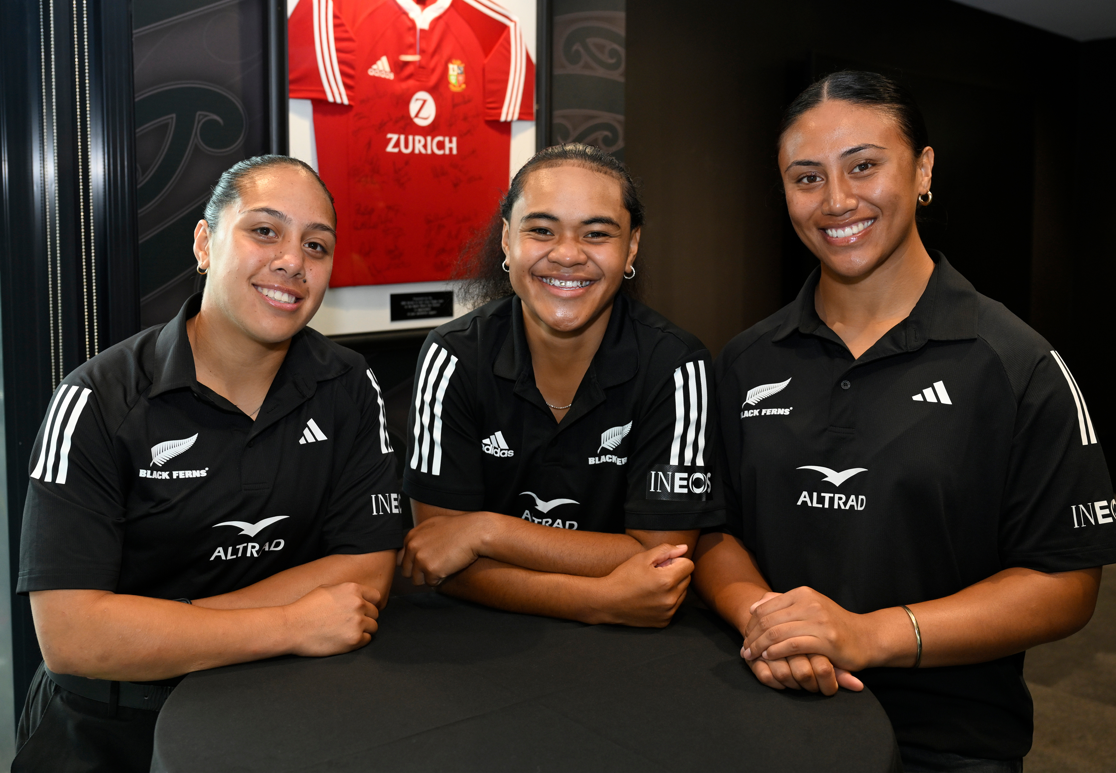 Black Ferns Sylvia Brunt, Patricia Maliepo and Liana Mikaele-Tu'u at the announcement of the British and Irish Lions Women's tour of New Zealand. Photosport