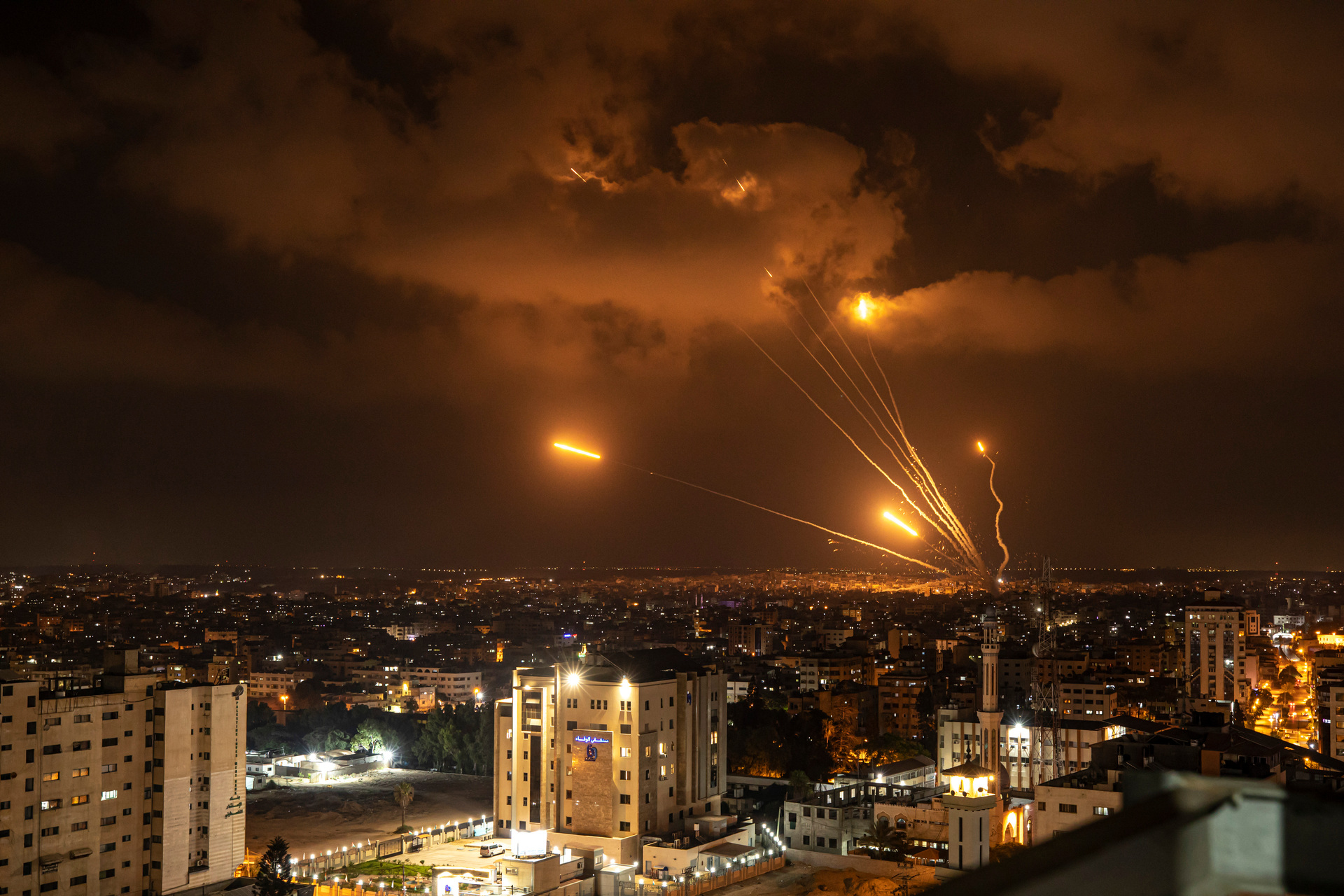Rockets fired by Palestinian militants toward Israel in Gaza City. Photo / AP