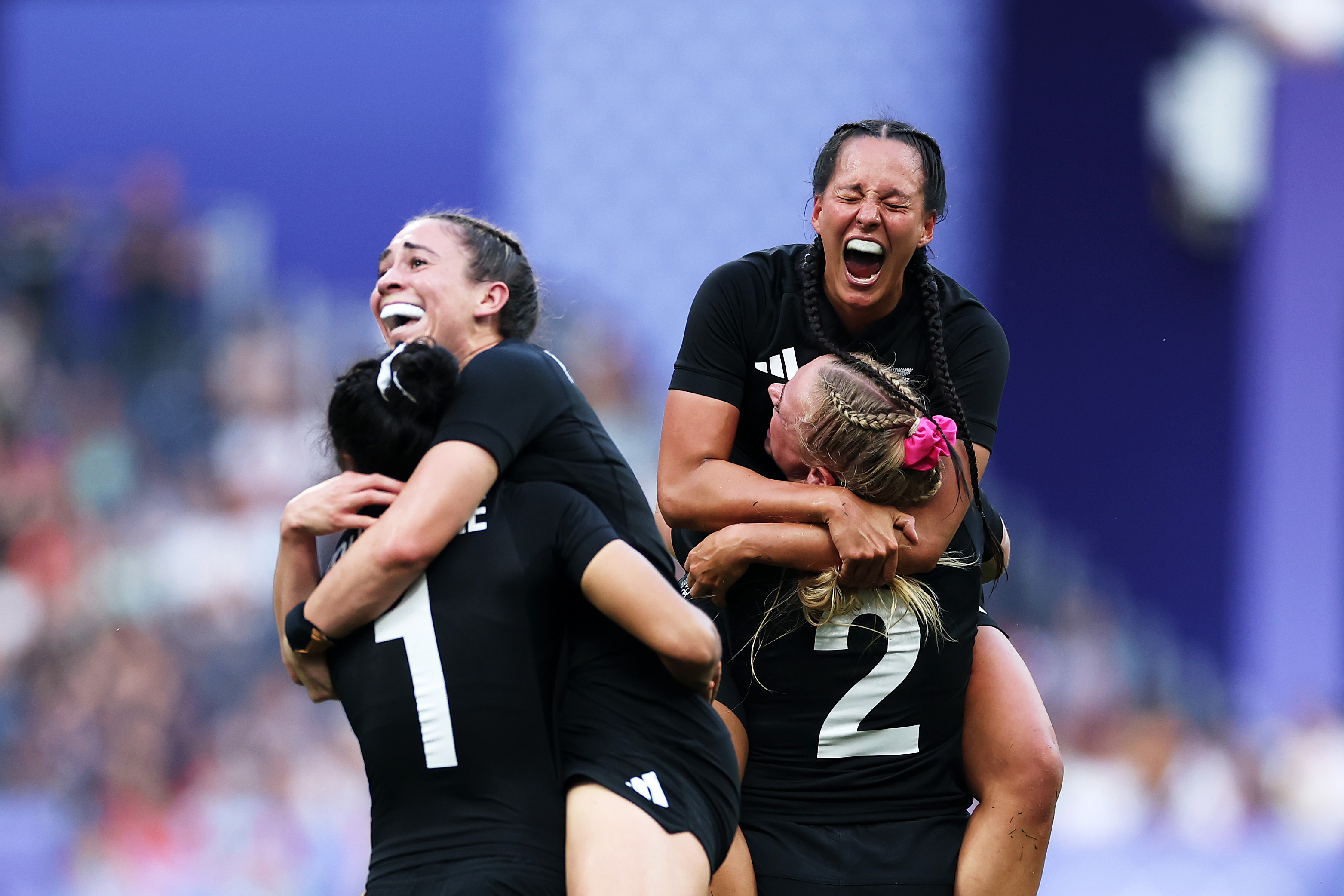 The Black Ferns Sevens celebrate winning the gold medal match after beating Canada at the Stade de France. Photo / Getty Images