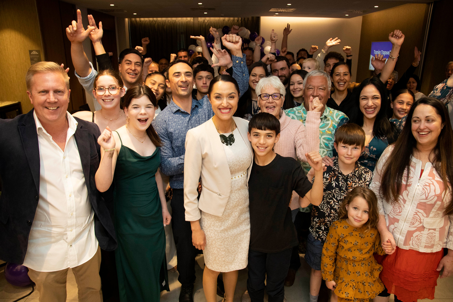 Tania Tapsell and supporters on Saturday afternoon. Photo / Alan Gibson