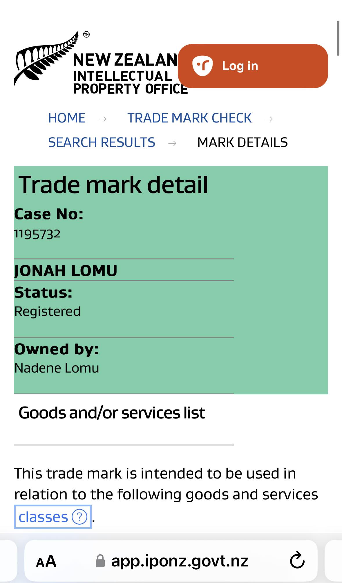 The Jonah Lomu Trademark. Photo / Supplied