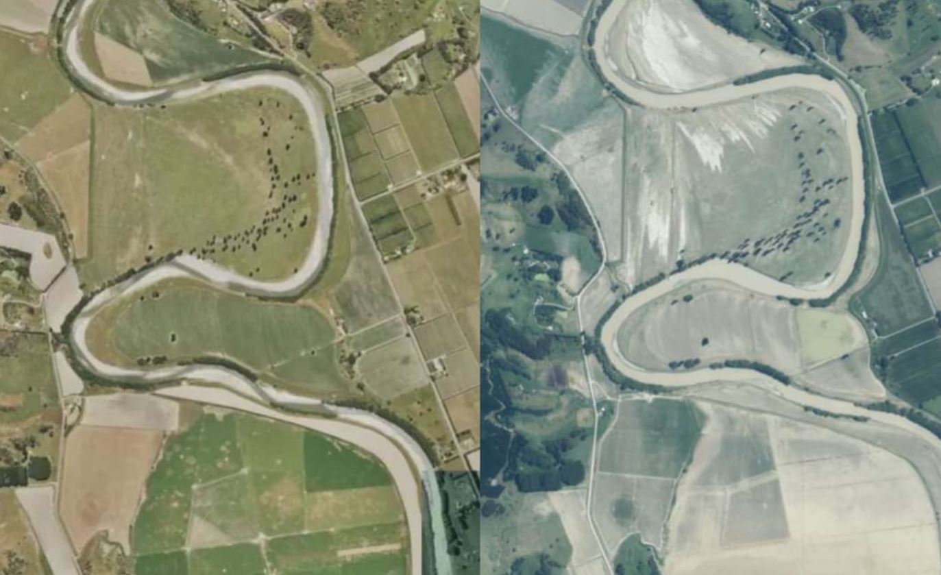 Gisborne's Waipaoa River burst its banks in several places during Cyclone Gabrielle. Photo / LINZ