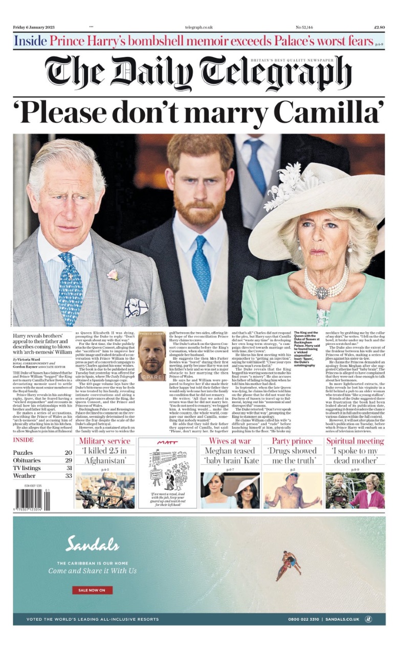 The Daily Telegraph was neutral in its coverage of the explosive memoir.