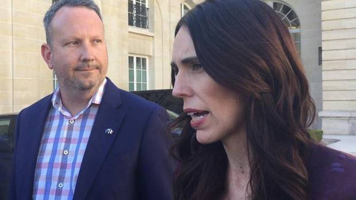 InternetNZ chief executive Jordan Carter with Prime Minister Jacinda Ardern at the Christchurch Call summit in Paris in May 2019. Photo / File

