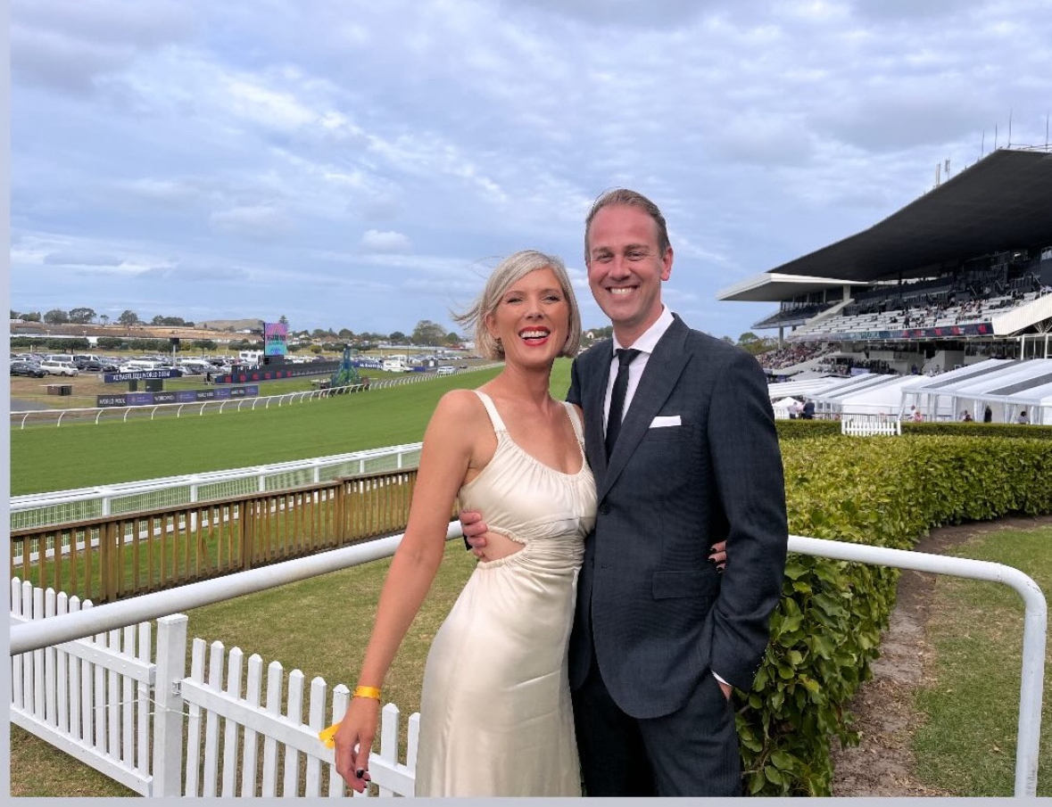 Rebecca Wright and her partner Andrew Gourdie pictured at the Barfoot & Thompson Champions Day at Ellerslie Racecourse earlier this year.