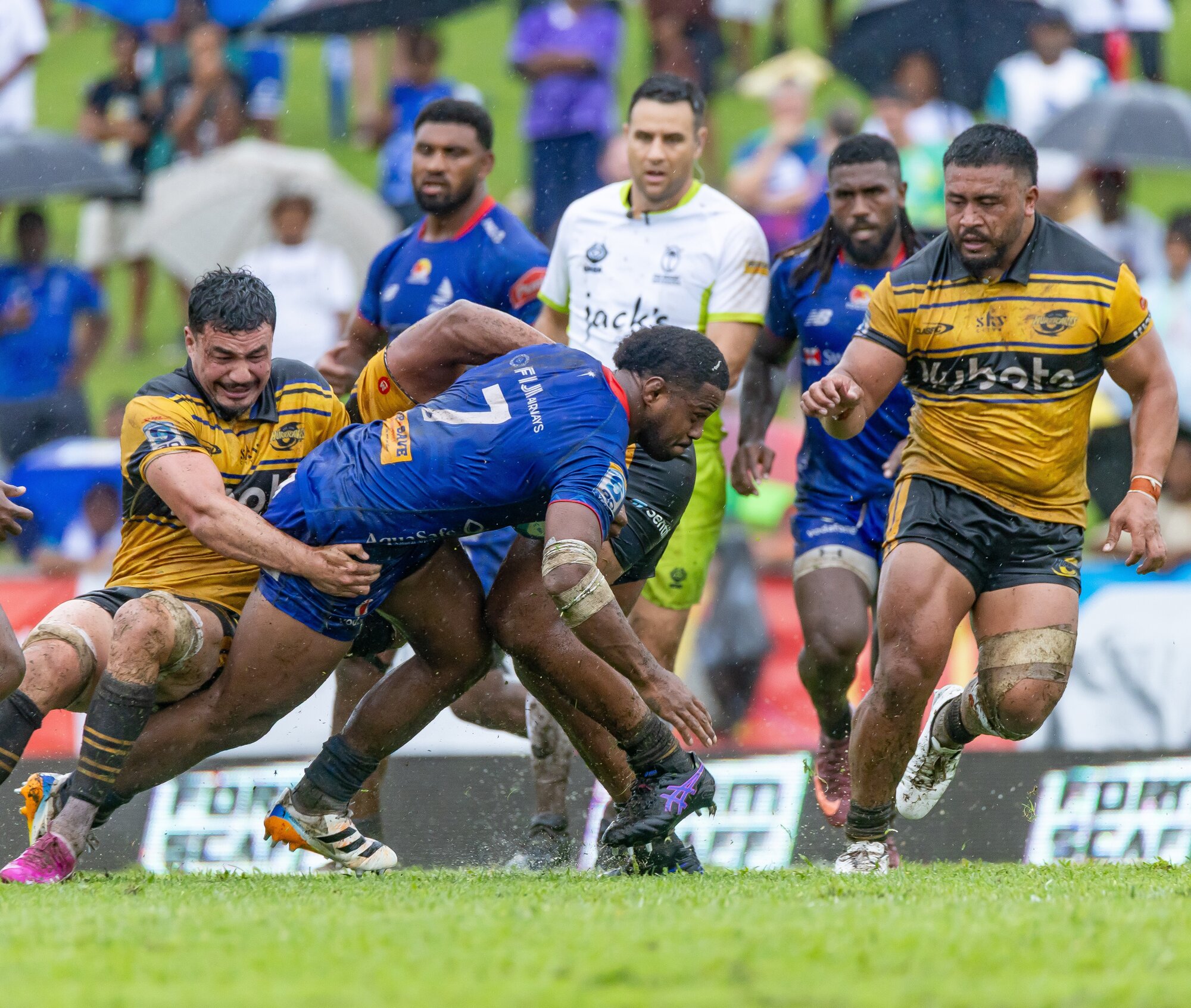 Motikiai Murray of the Fijian Drua with the ball against the Hurricanes. Photo / Getty Images